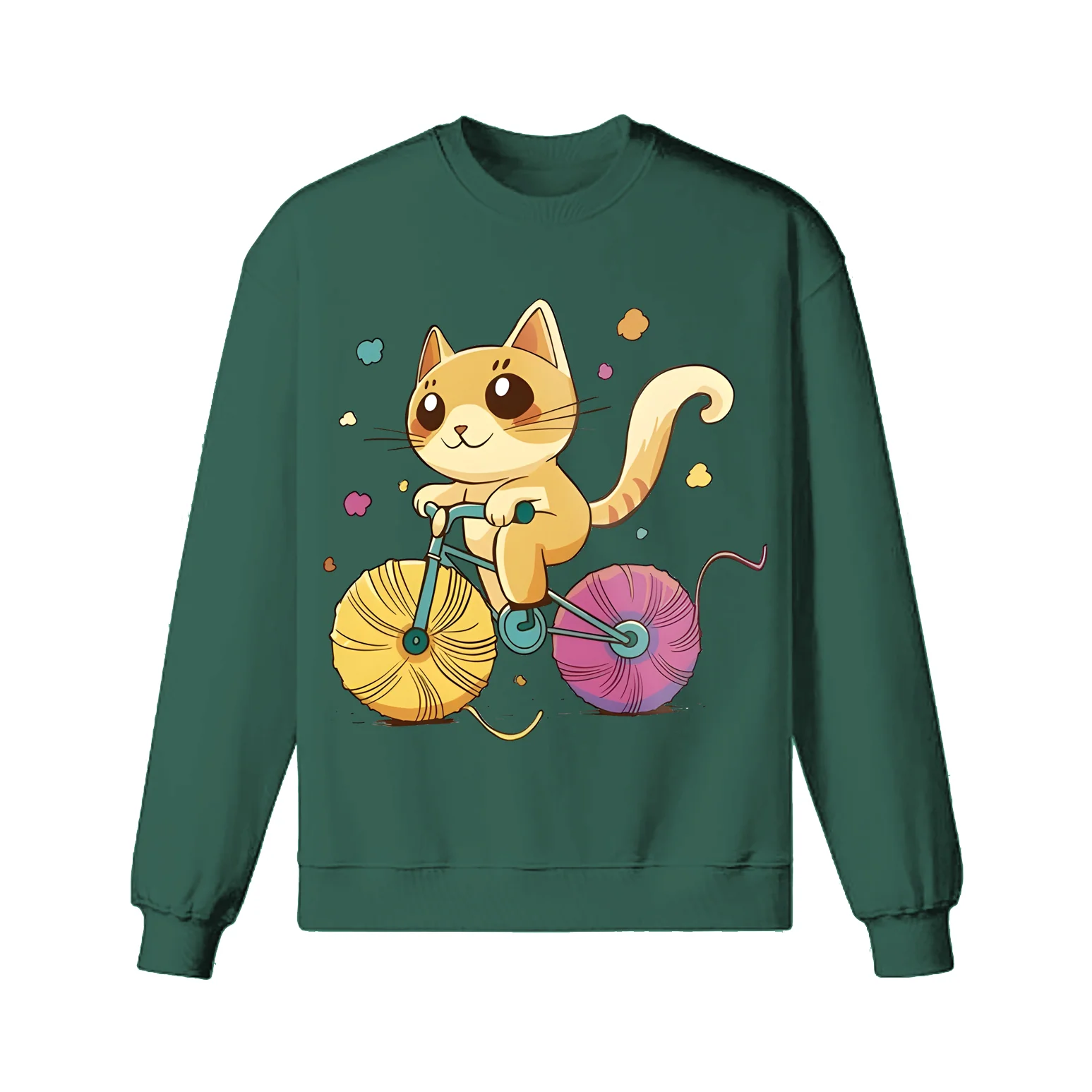A Cartoon Cat Riding A Bicycle Sweatshirt - Image 2