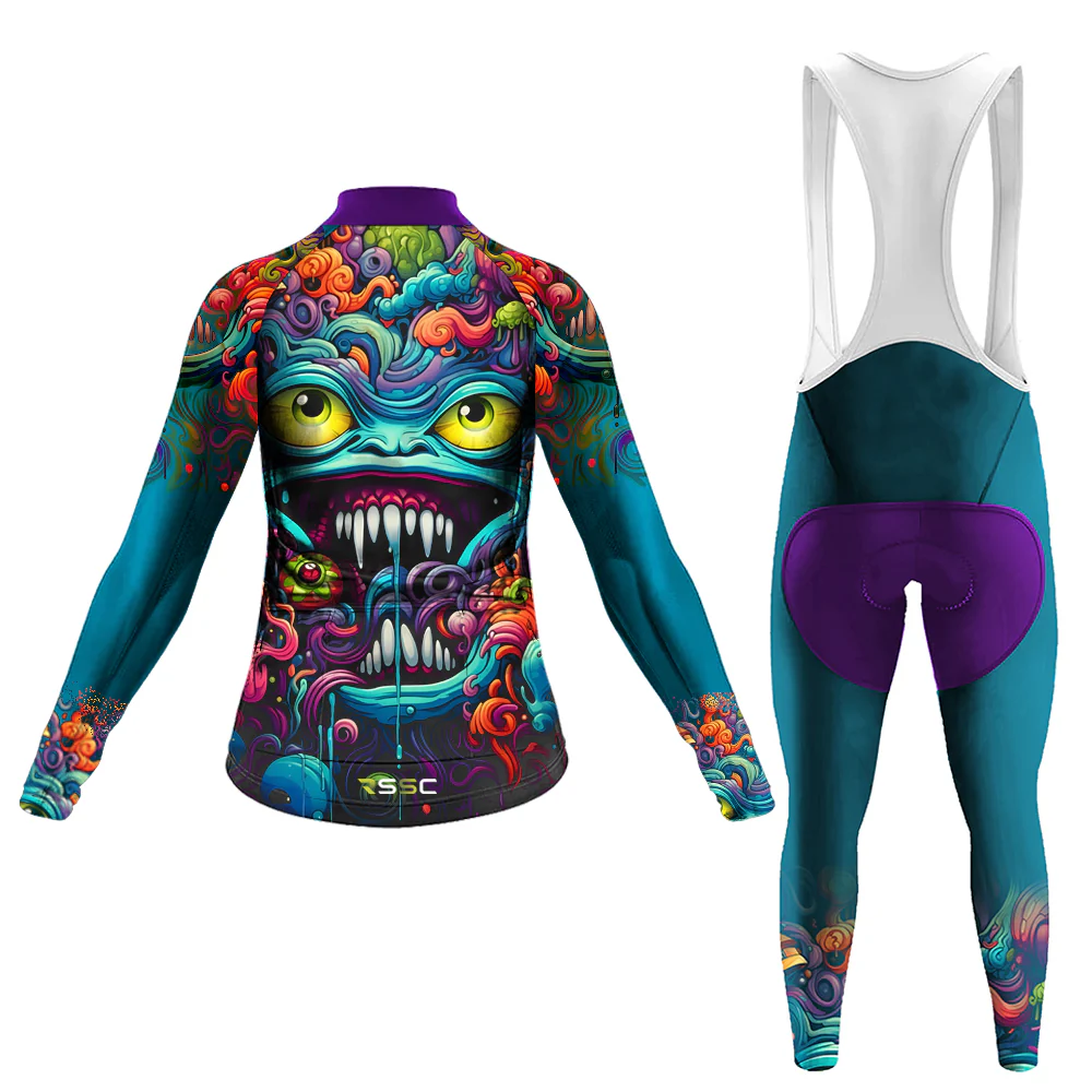 Abstract Graffiti Demon Doodle Women's Long Sleeve Cycling Kit - Image 2