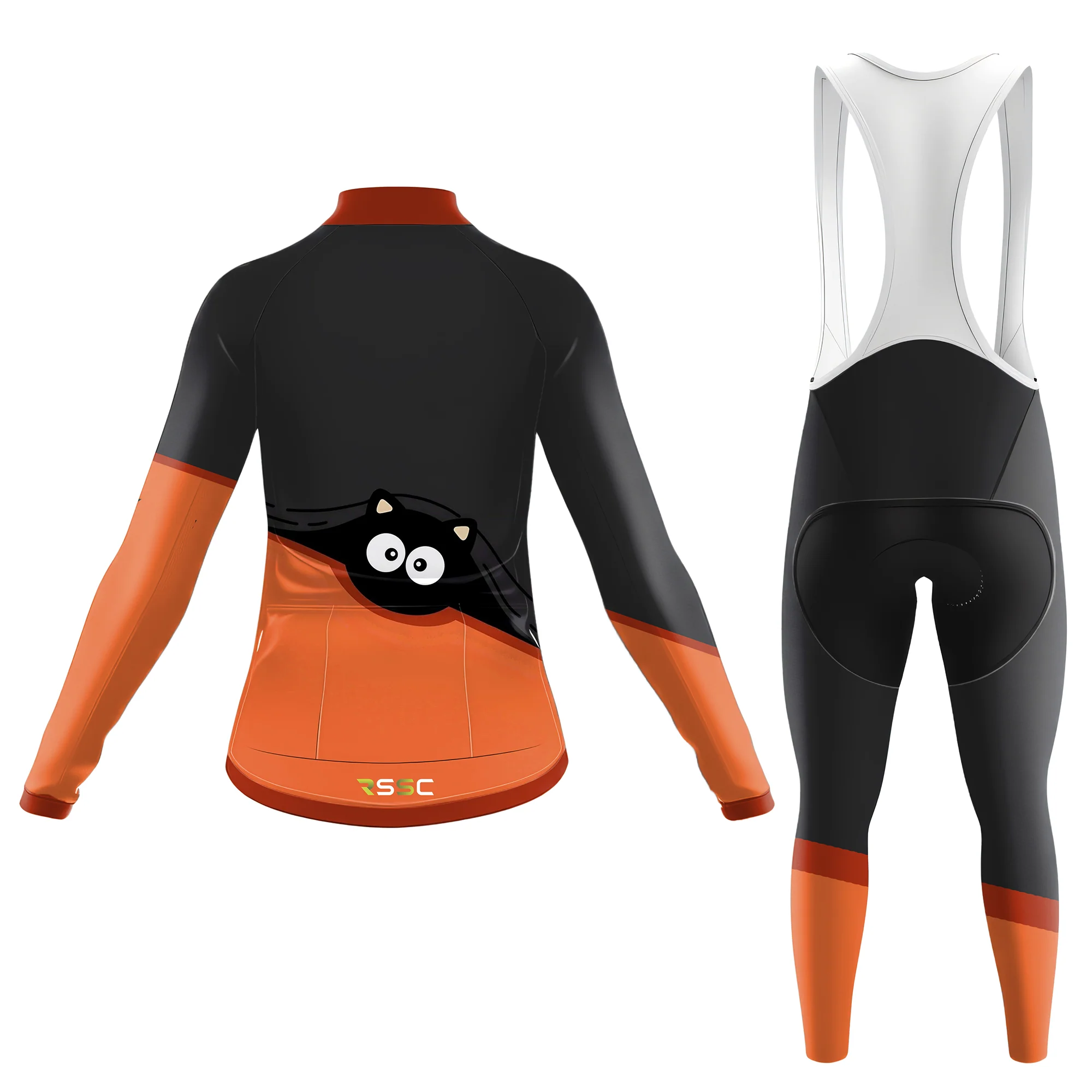 big-eyed black cat Women's Long Sleeve Cycling Kit - Image 2