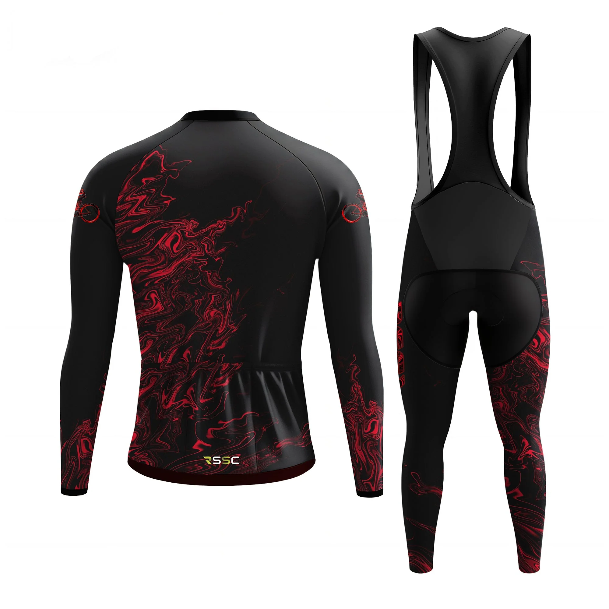 black-red fluid Men's Long Sleeve Cycling Kit - Image 2
