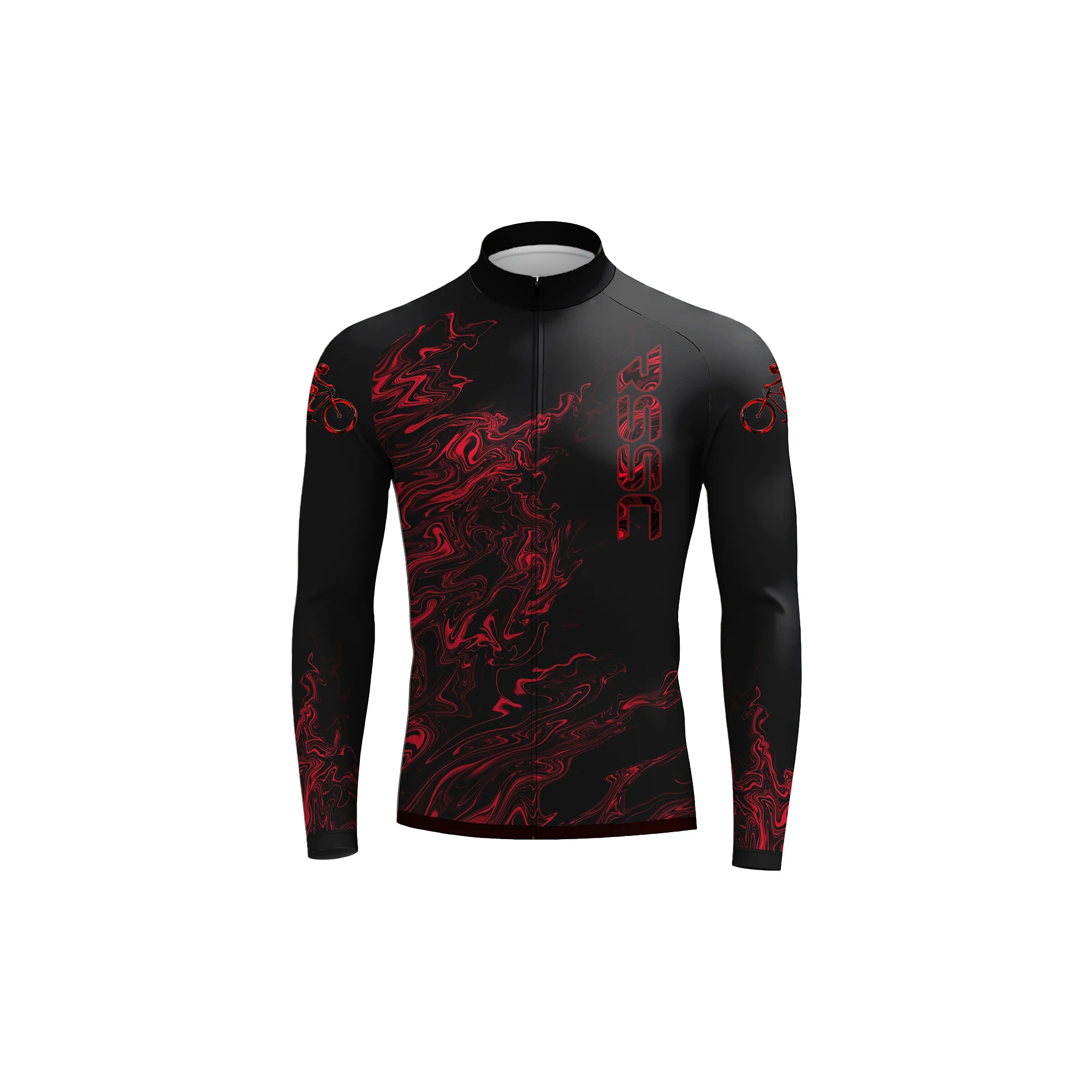 black-red fluid Men's Long Sleeve Cycling Kit - Image 3