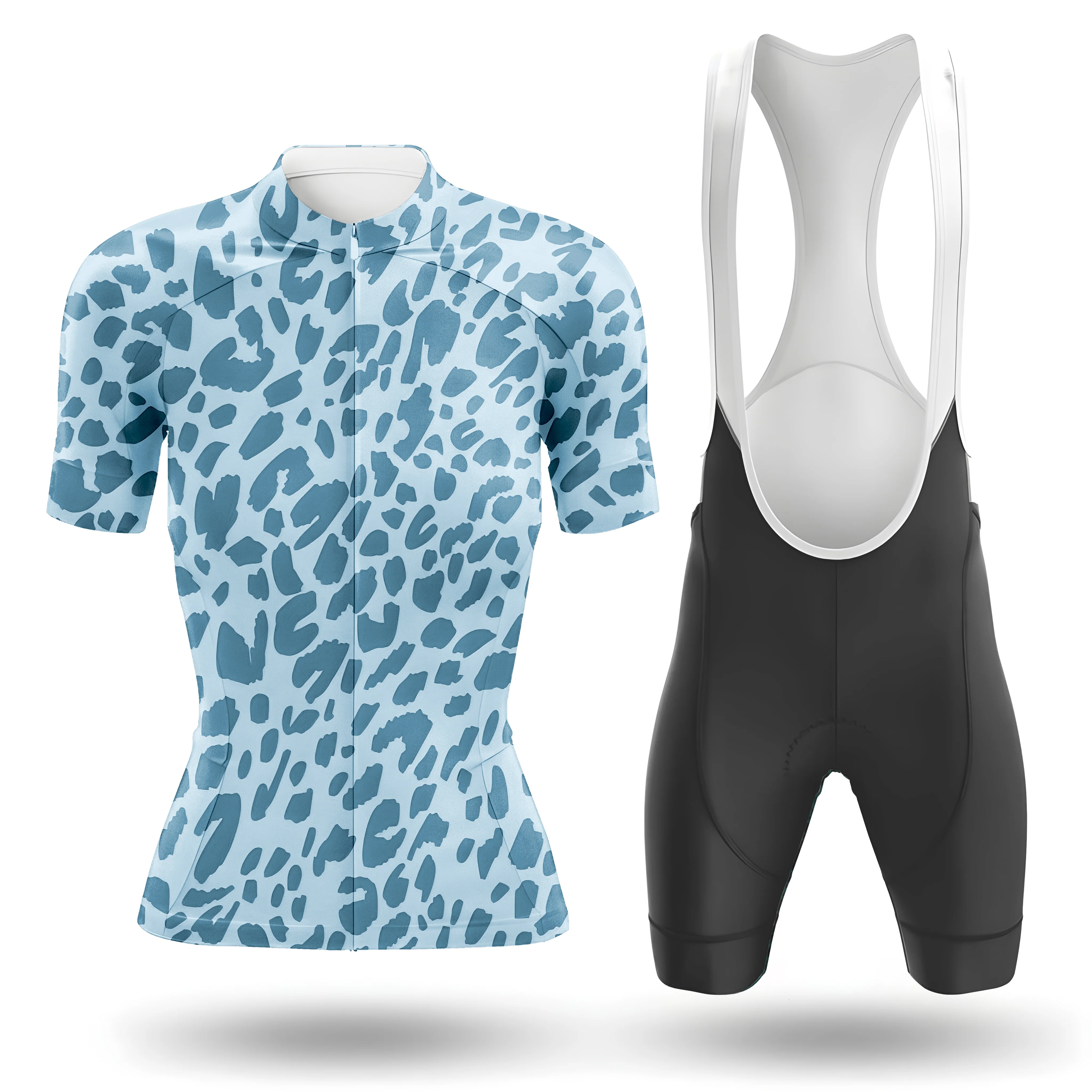 Blue Leopard Print Women's Short Sleeve Cycling Kit