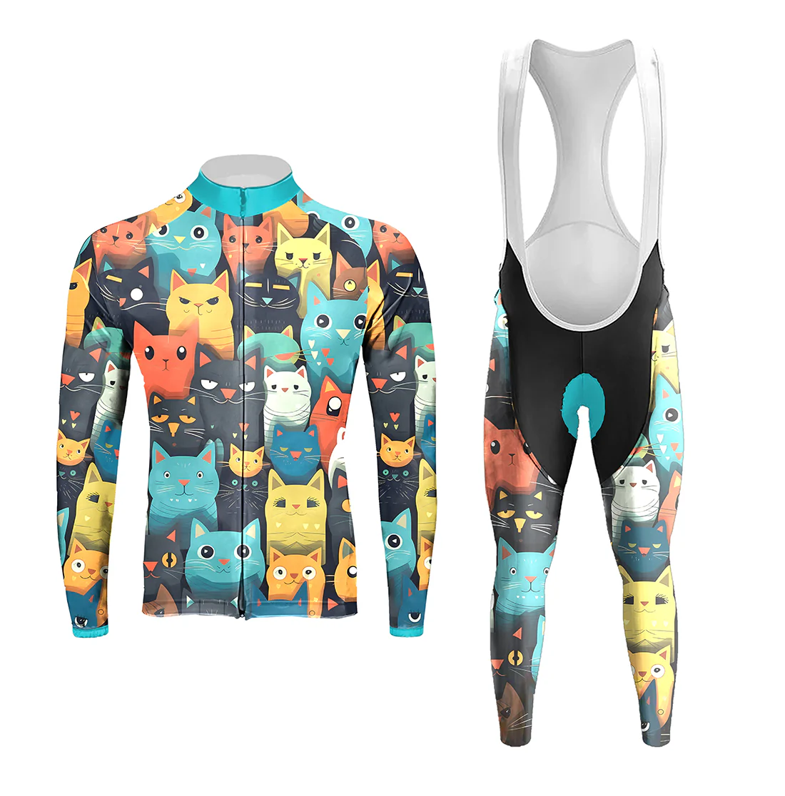 Cartoon Cat Men's Long Sleeve Cycling Kit