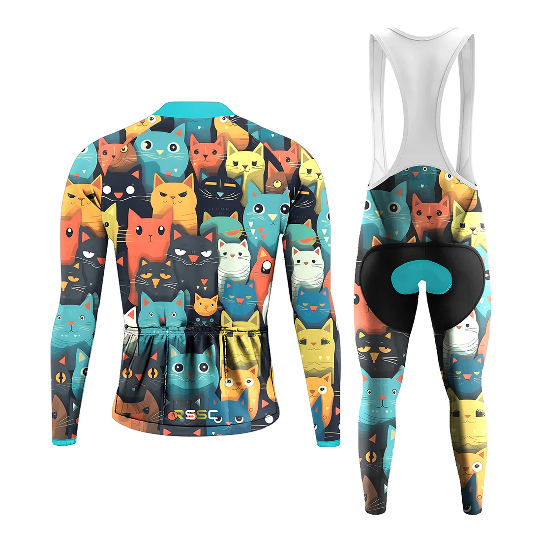 Cartoon Cat Men's Long Sleeve Cycling Kit - Image 2