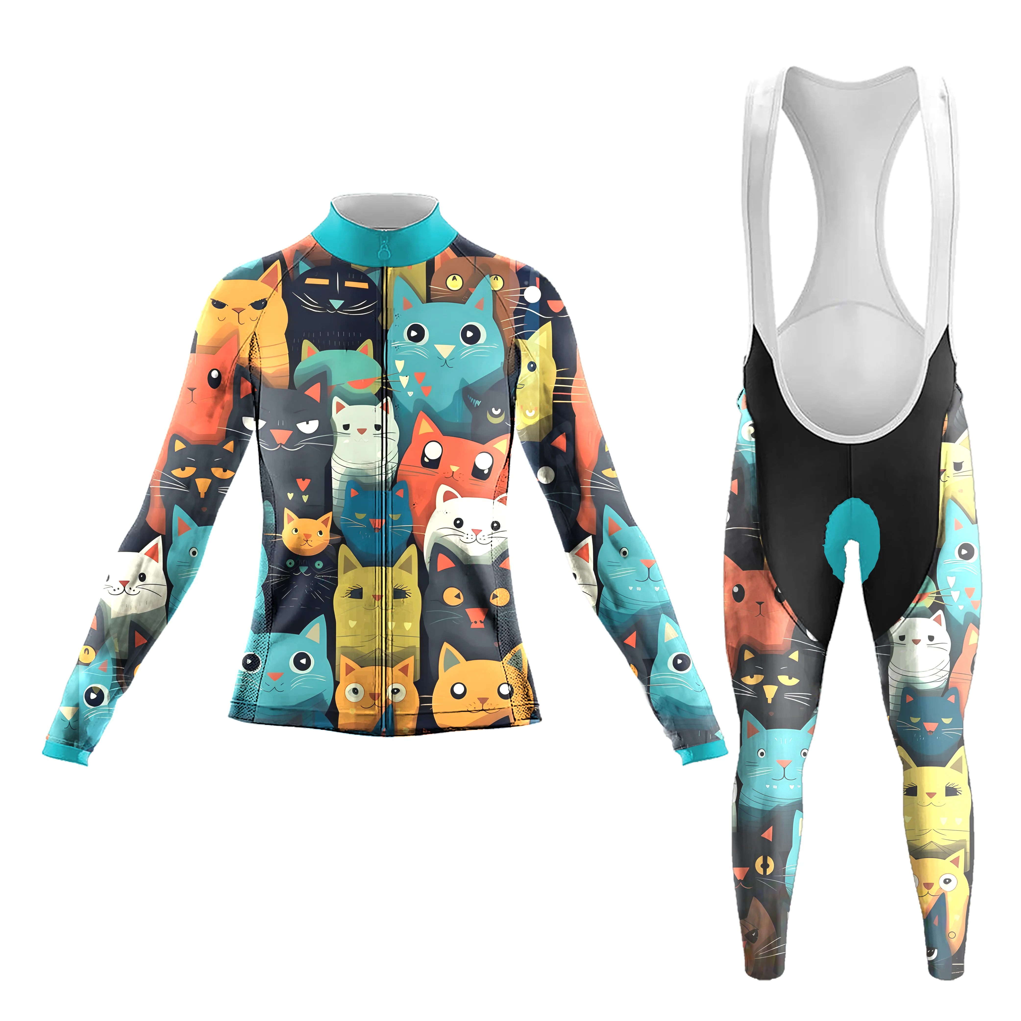 Cartoon Cat Women's Long Sleeve Cycling Kit