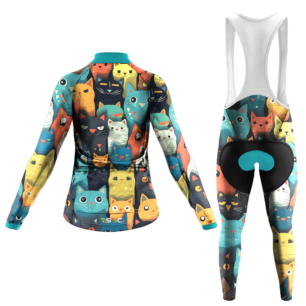 Cartoon Cat Women's Long Sleeve Cycling Kit - Image 2