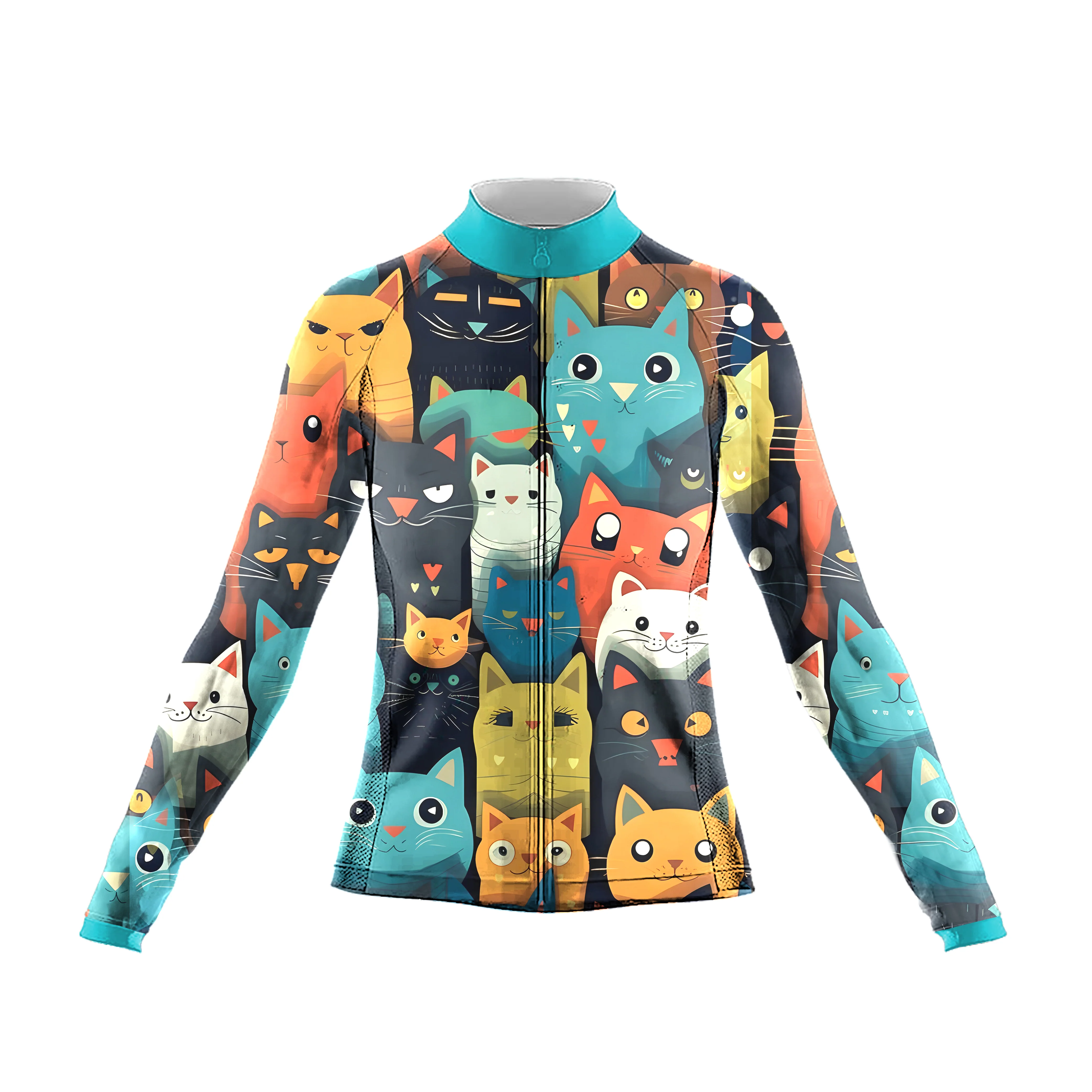 Cartoon Cat Women's Long Sleeve Cycling Kit - Image 3