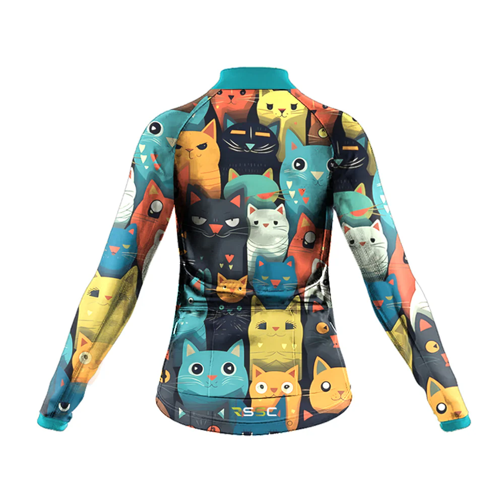 Cartoon Cat Women's Long Sleeve Cycling Kit - Image 4