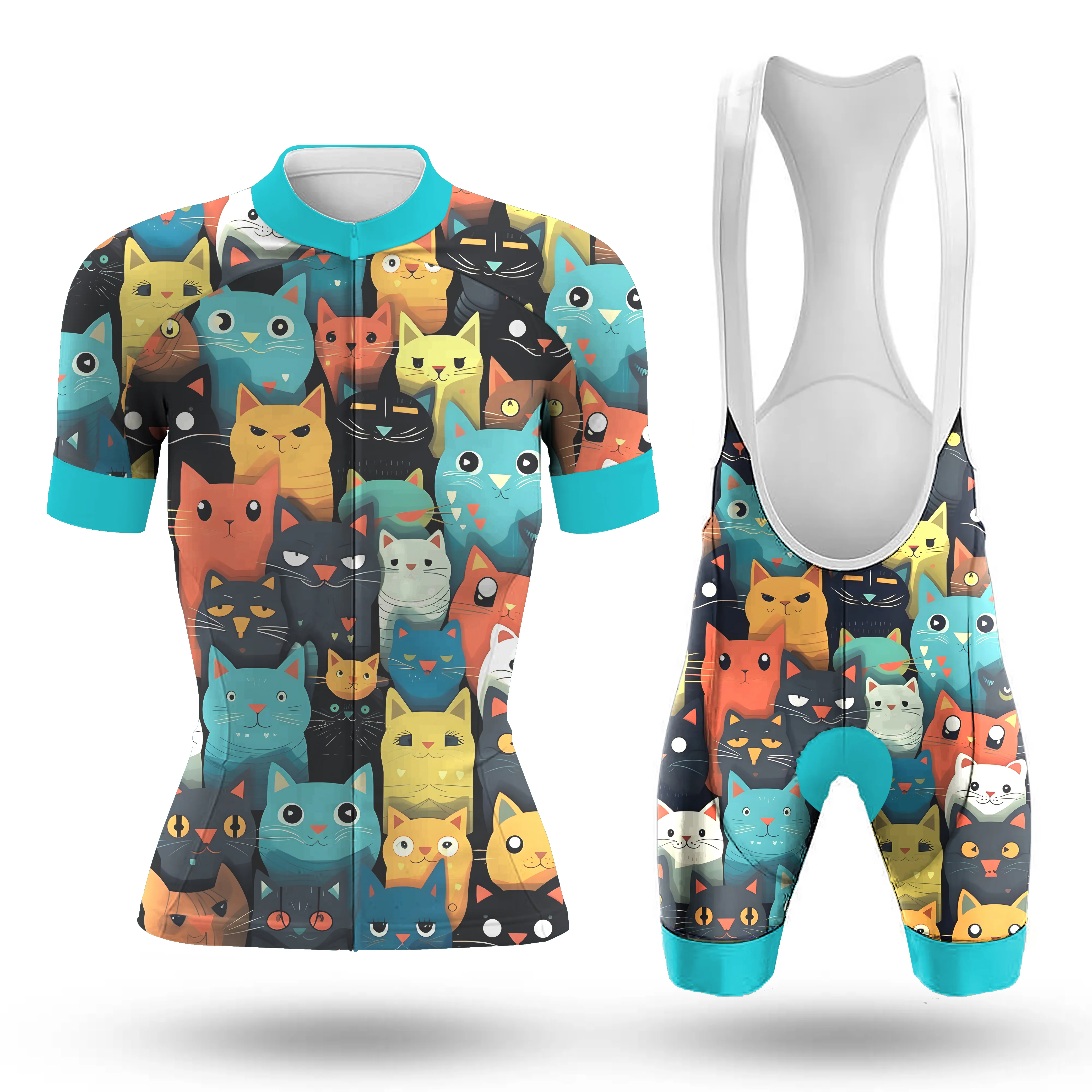 Cartoon Cat Women's Short Sleeve Cycling Kit