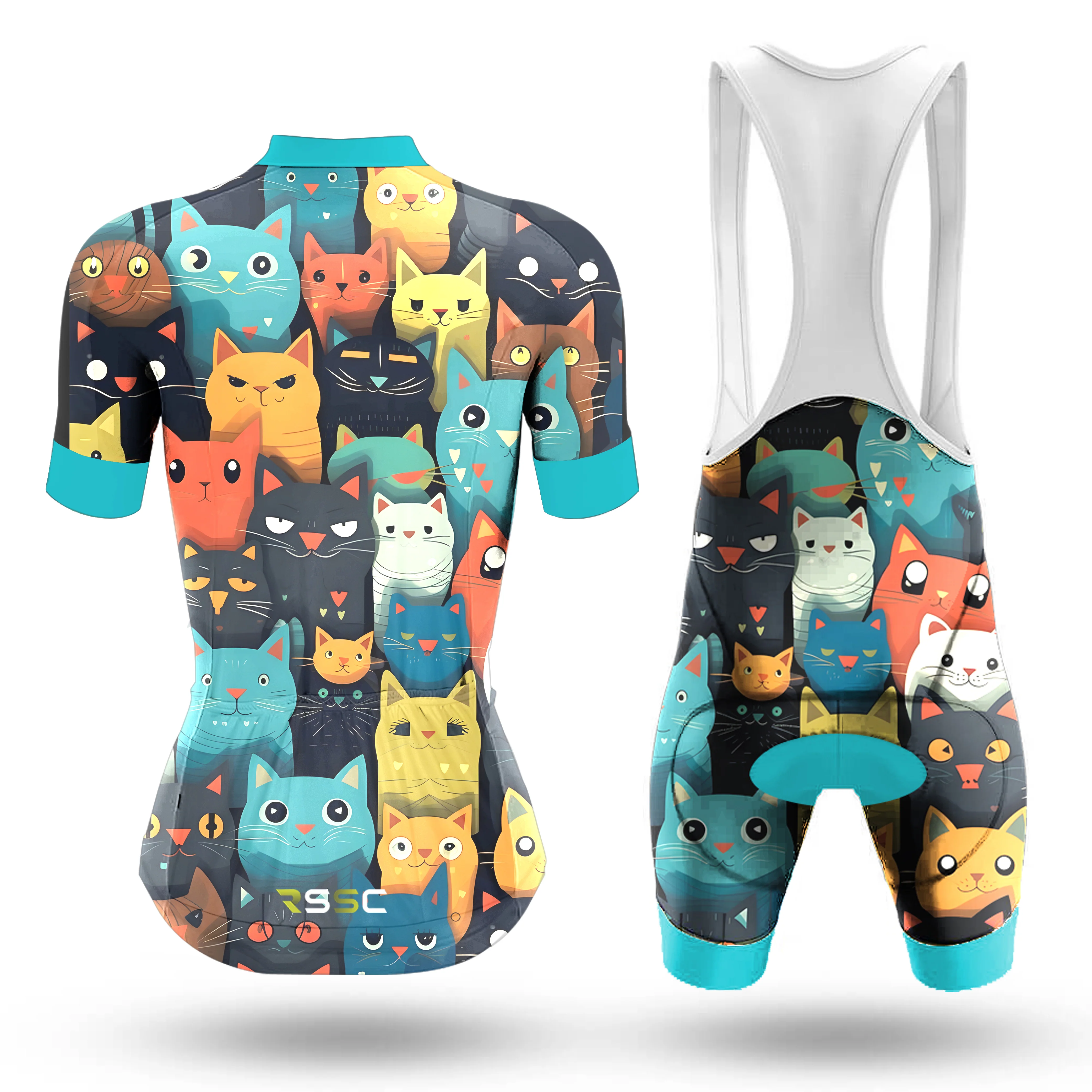 Cartoon Cat Women's Short Sleeve Cycling Kit - Image 2