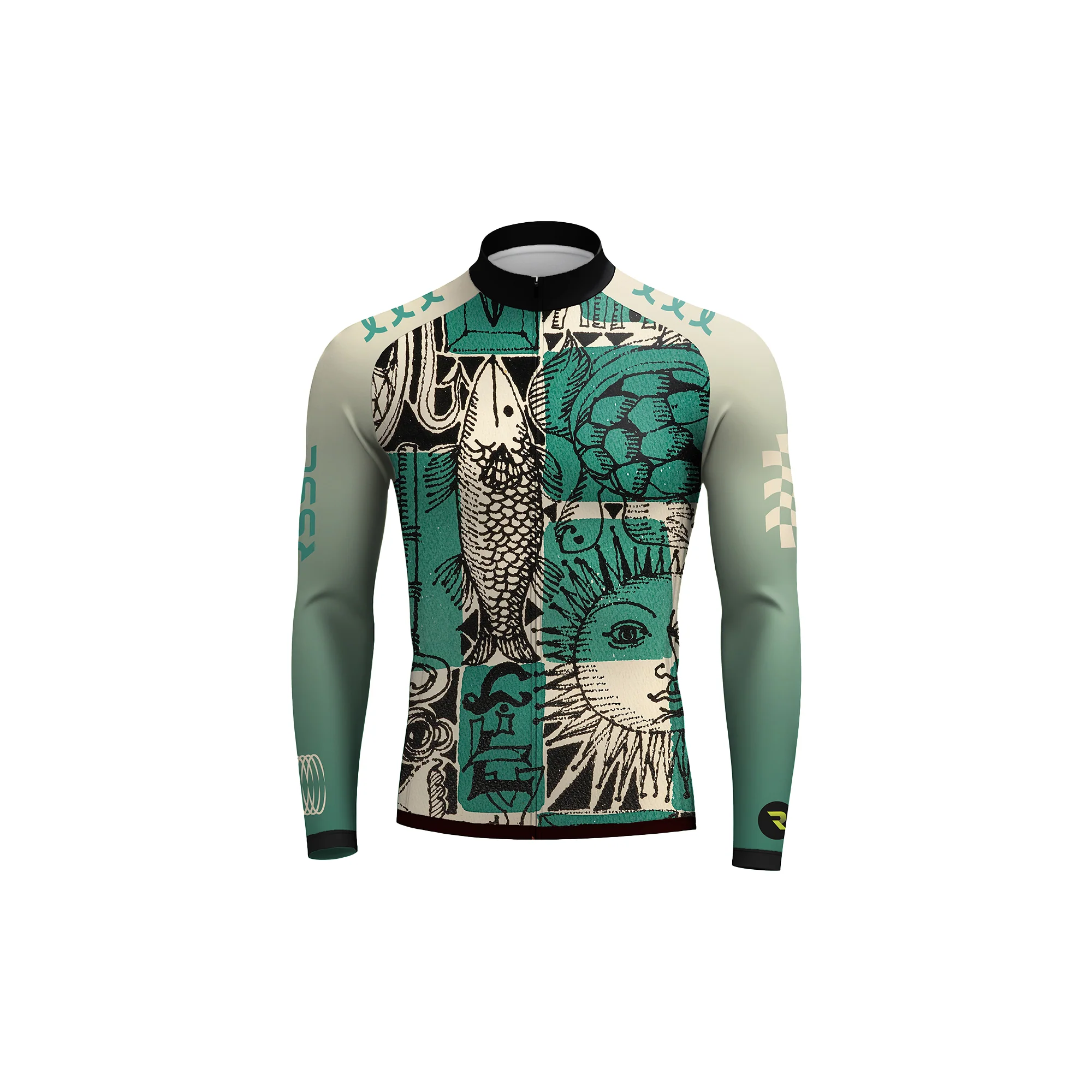 Celadon Sun-Fish Vintage Men's Long Sleeve Cycling Kit - Image 3