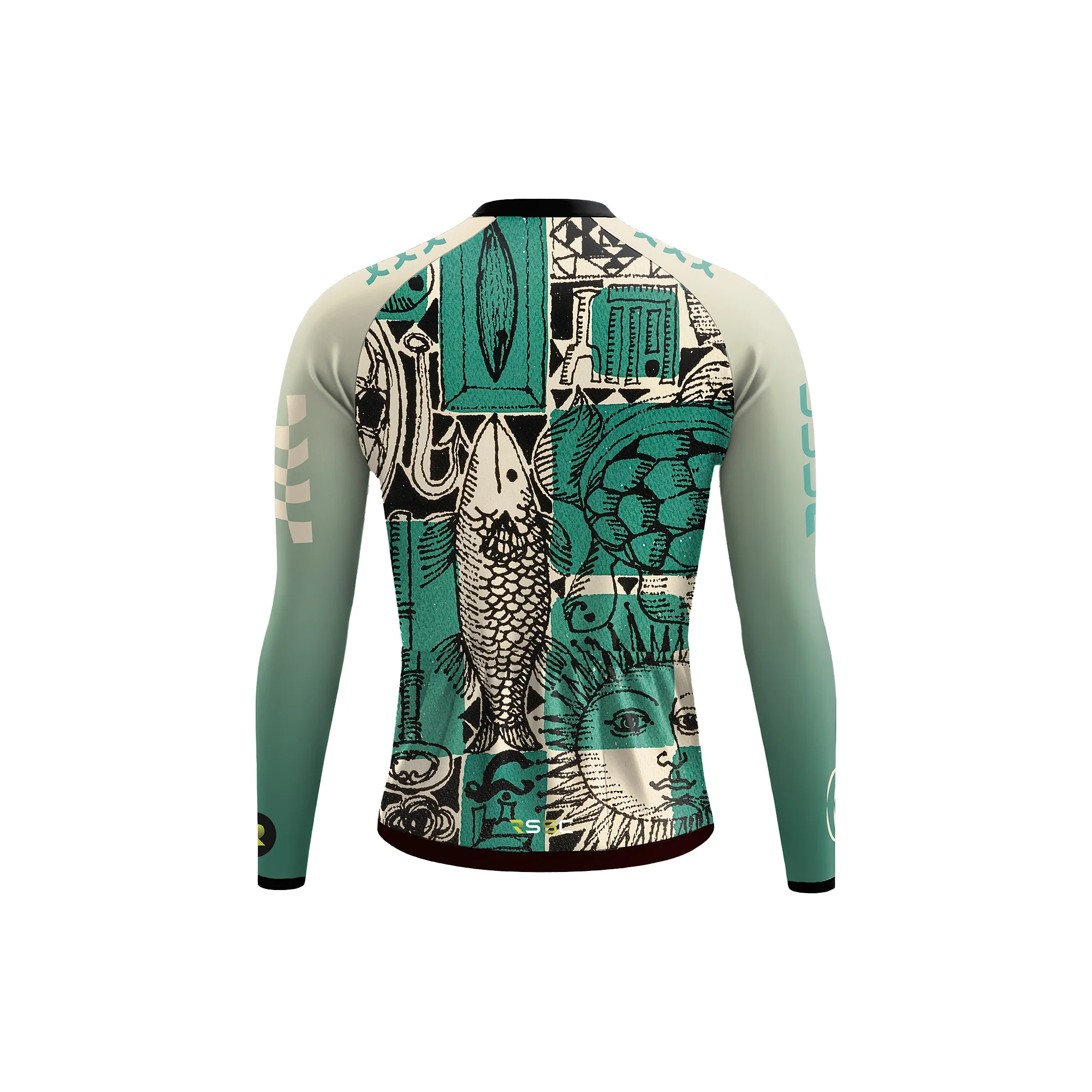 Celadon Sun-Fish Vintage Men's Long Sleeve Cycling Kit - Image 4