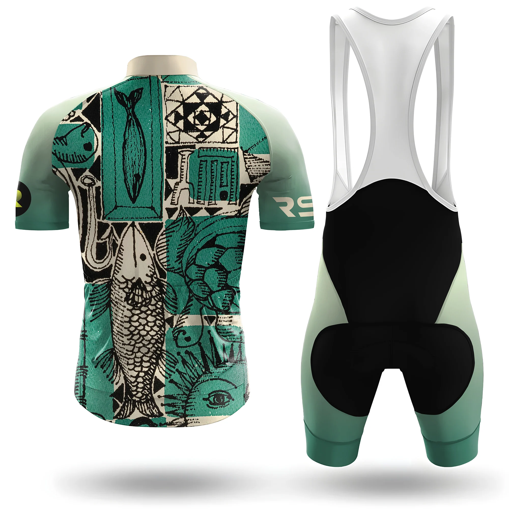 Celadon Sun-Fish Vintage Men's Short Sleeve Cycling Kit - Image 2