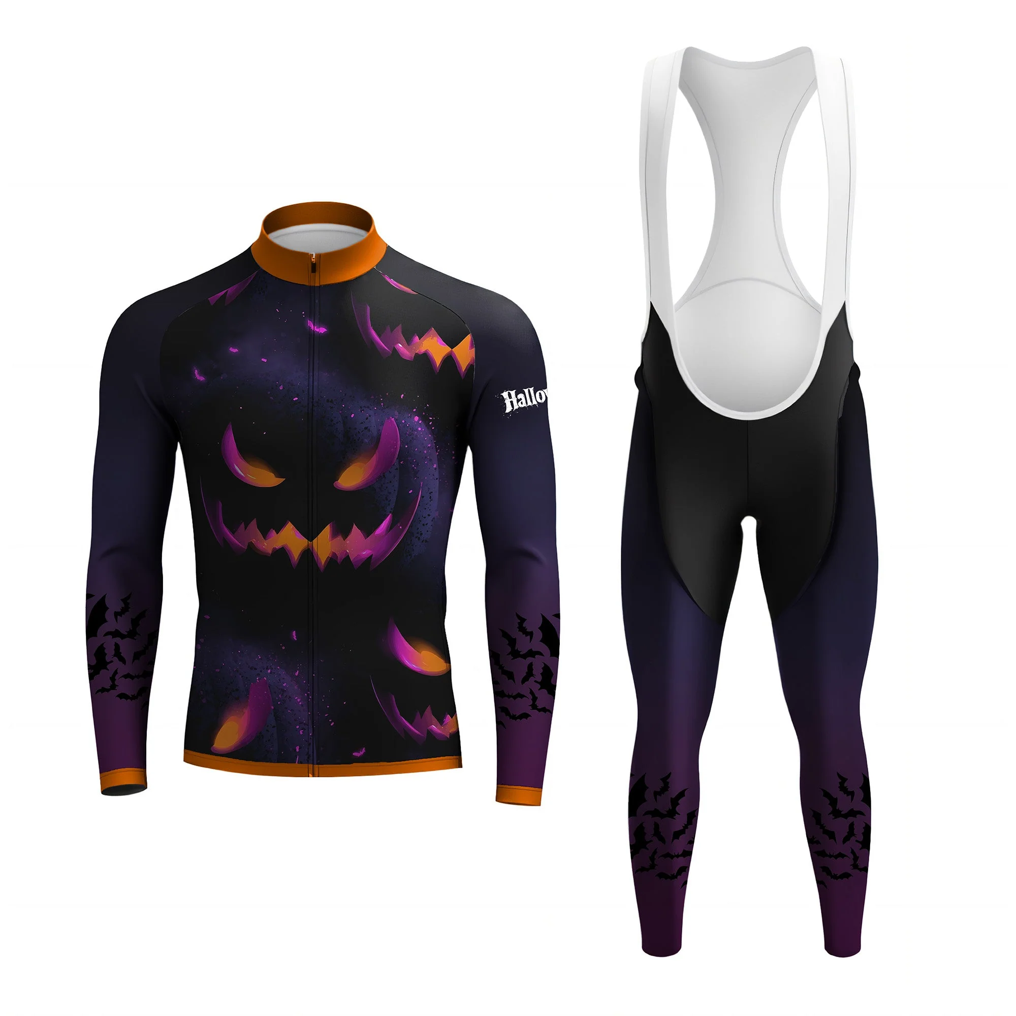 Colorful Pumpkin Head Men's Long Sleeve Cycling Kit