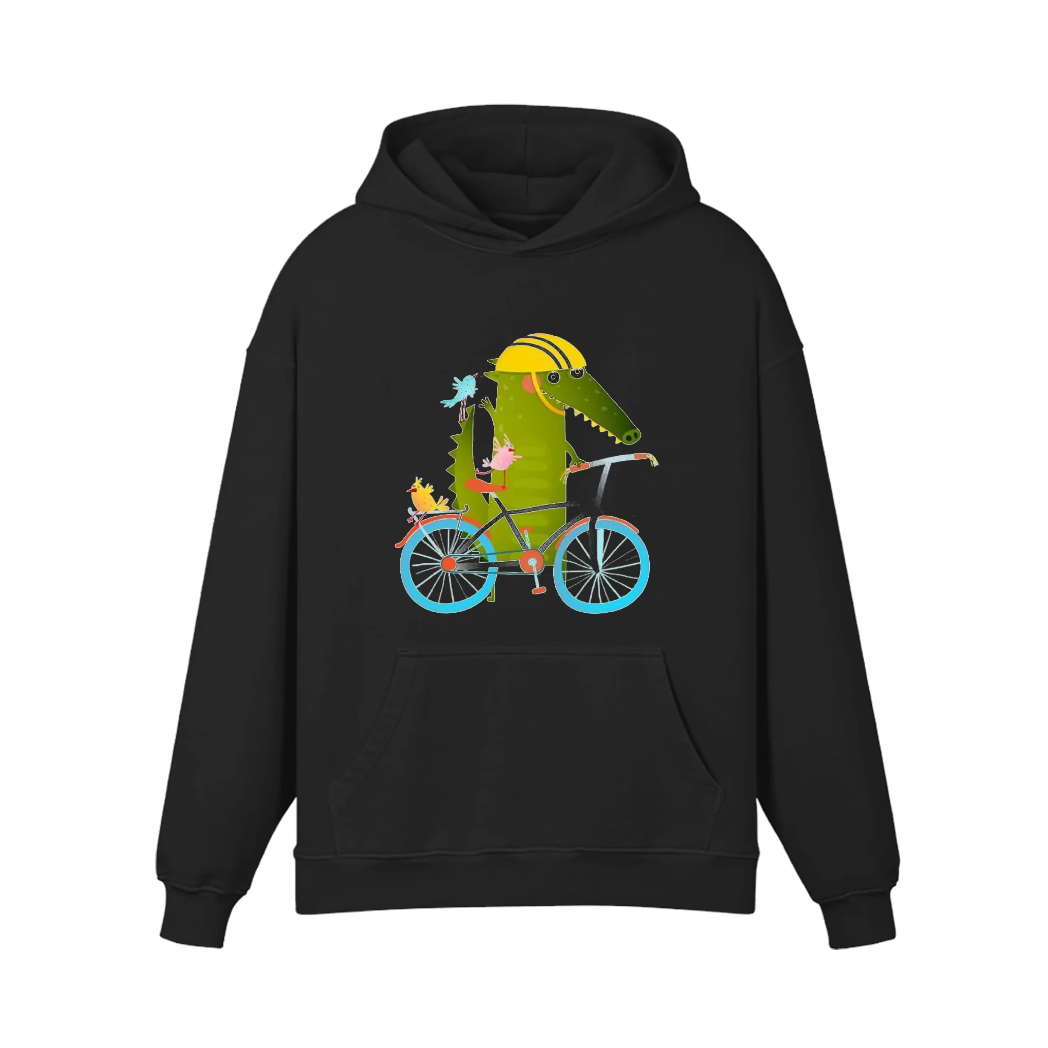Crocodile Walking On Bike Illustration Hoodie - Image 2