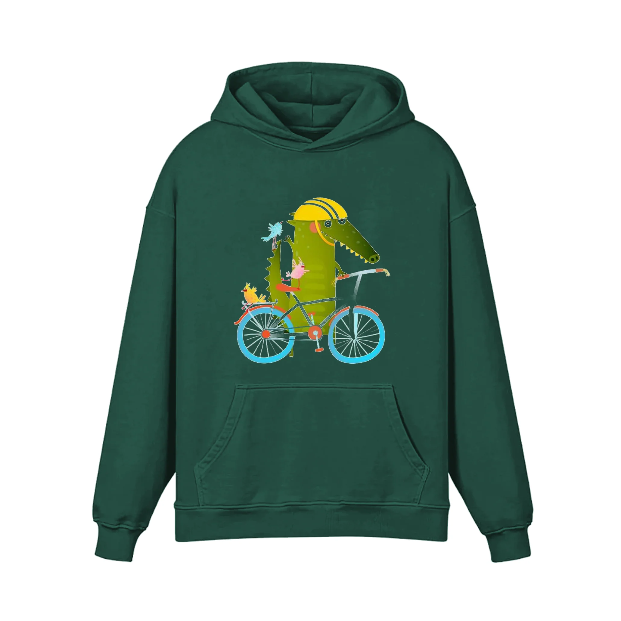 Crocodile Walking On Bike Illustration Hoodie - Image 4