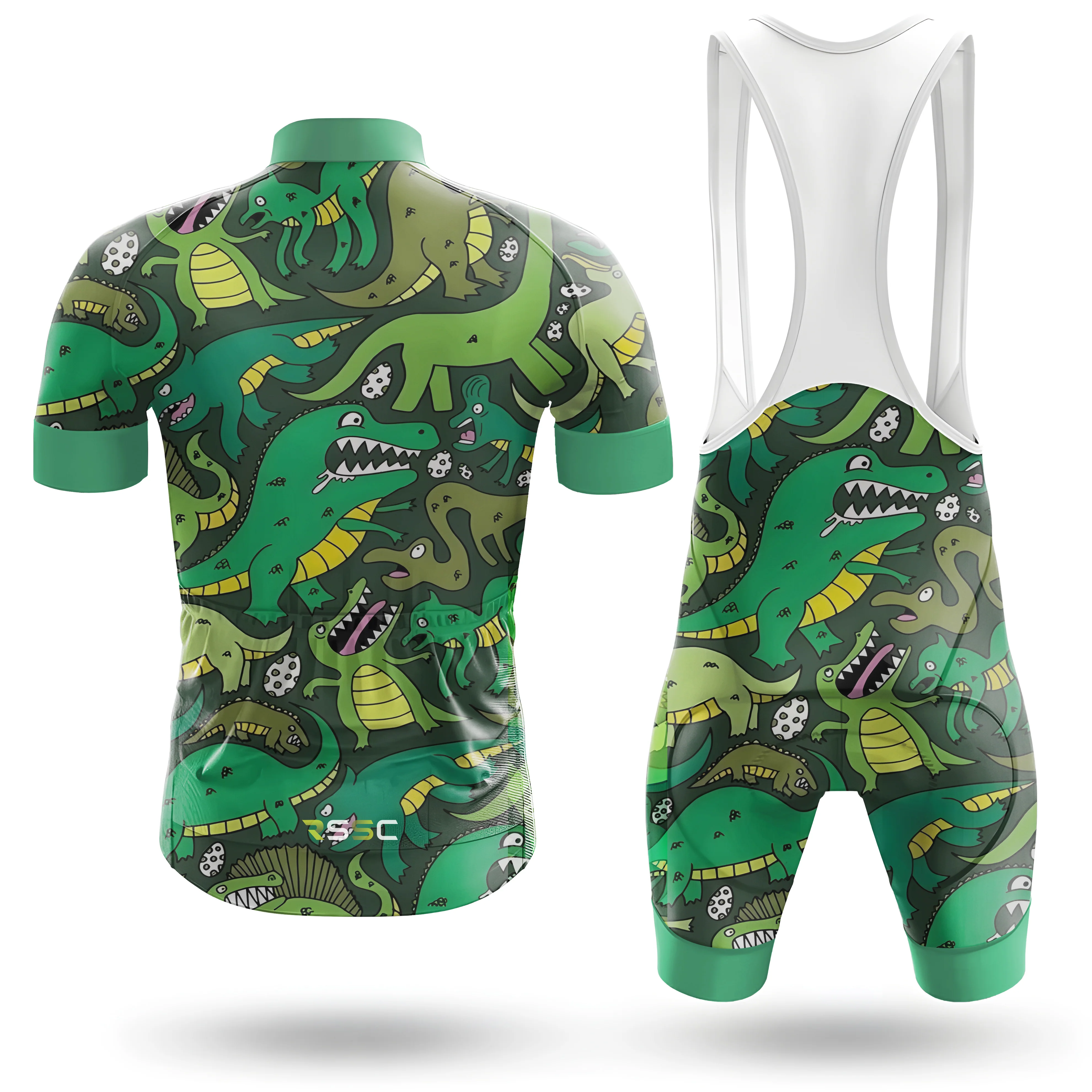 Cute Green Dinosaur Men's Cycling Kit - Image 2