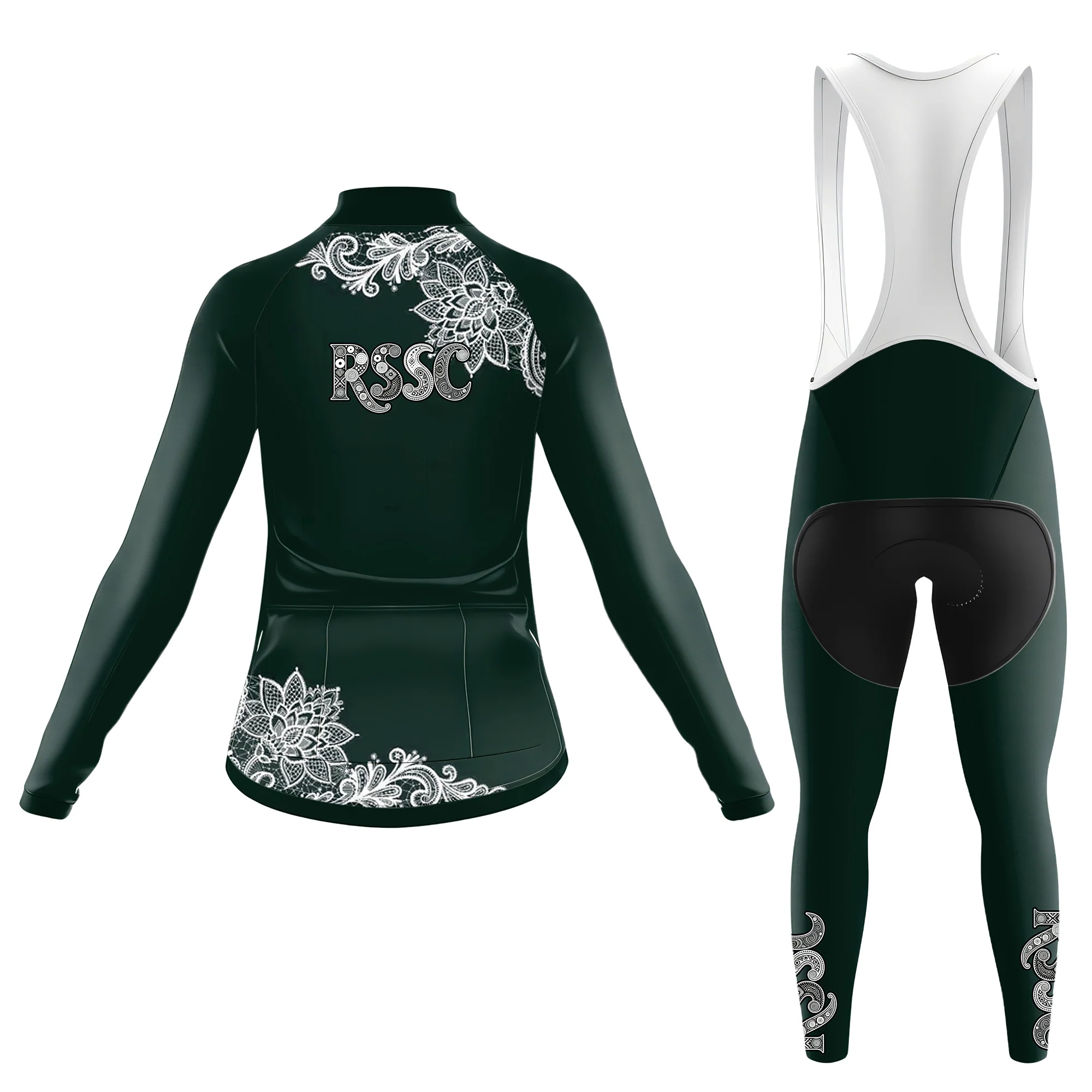 Dark green paisley Women's Long Sleeve Cycling Kit - Image 2