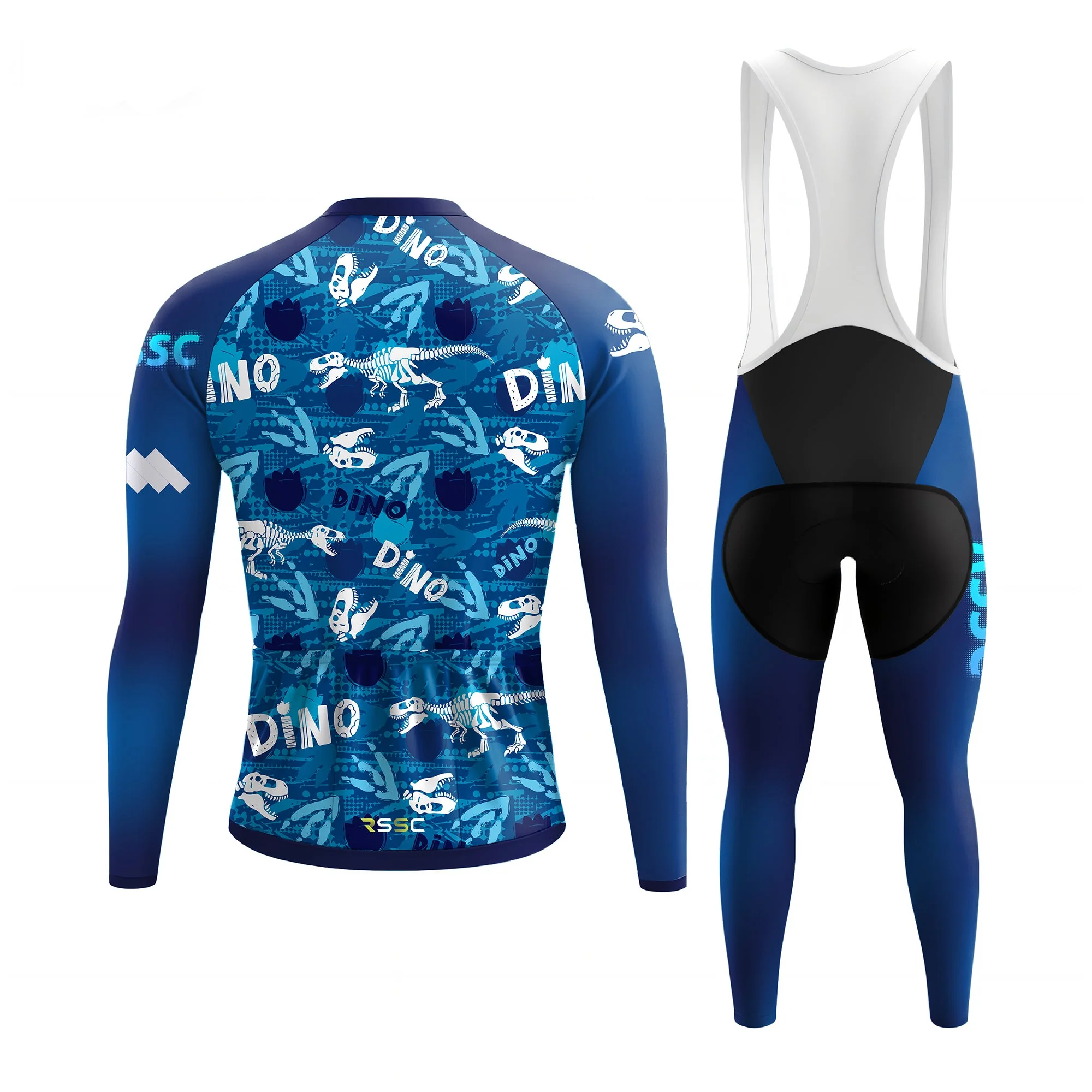 Dino Fossil Blue Men's Long Sleeve Cycling Kit - Image 2