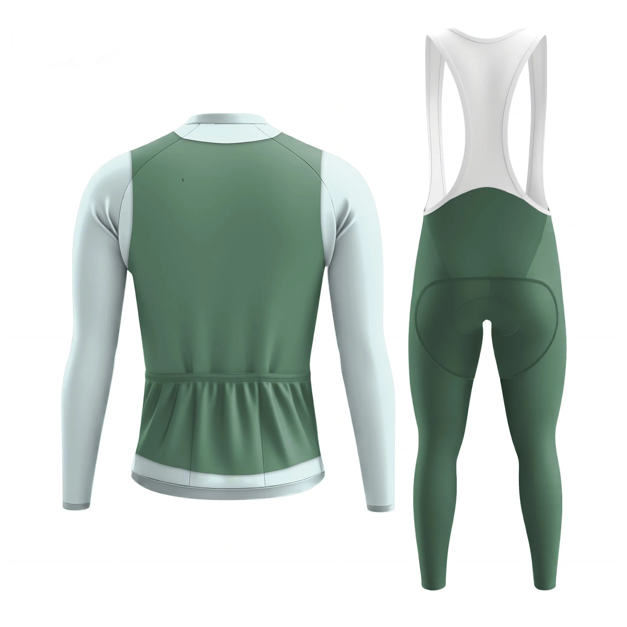 Elegant Thug Green Men's Long Sleeve Cycling Kit - Image 2