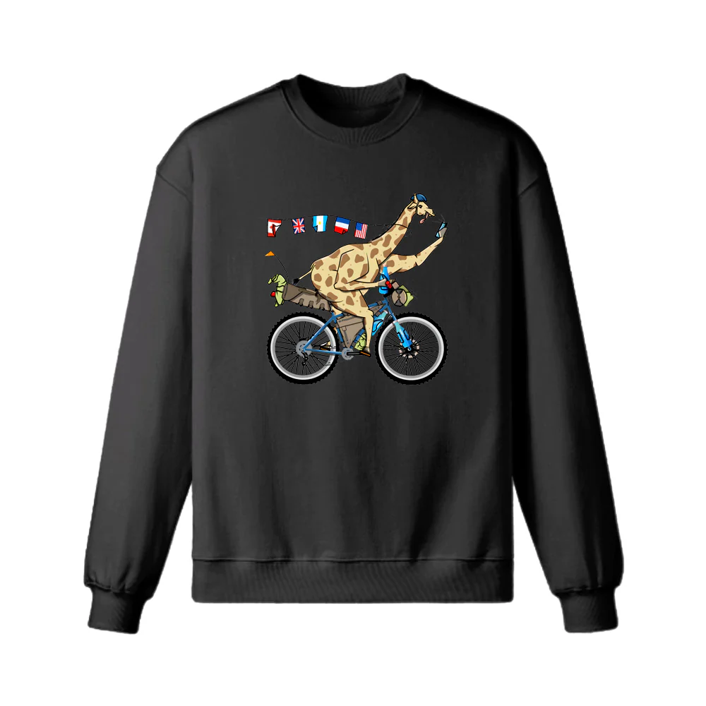 Giraffe riding a bikepacking bike Sweatshirt - Image 2