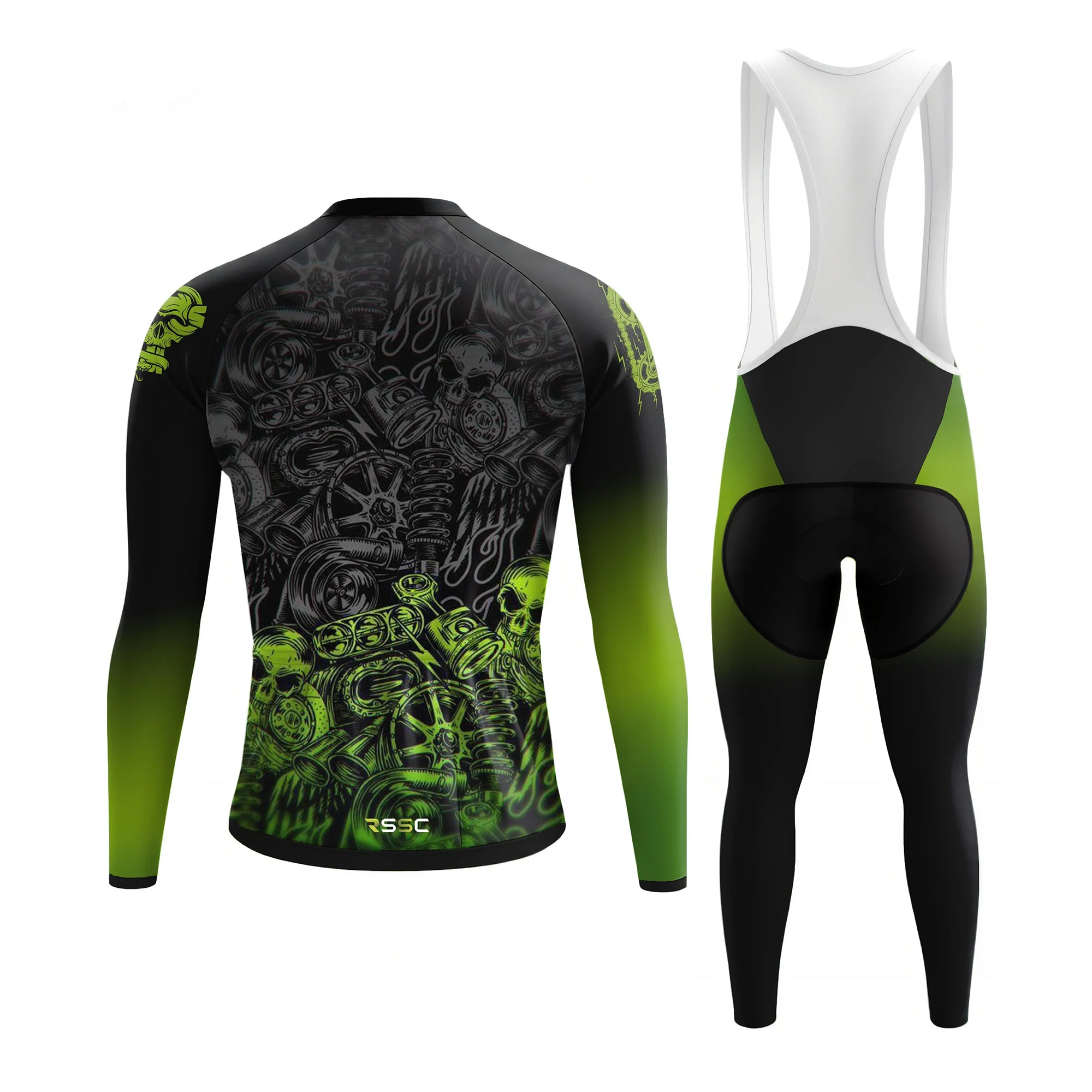 Green-Lit Skull Men's Long Sleeve Cycling Kit - Image 2
