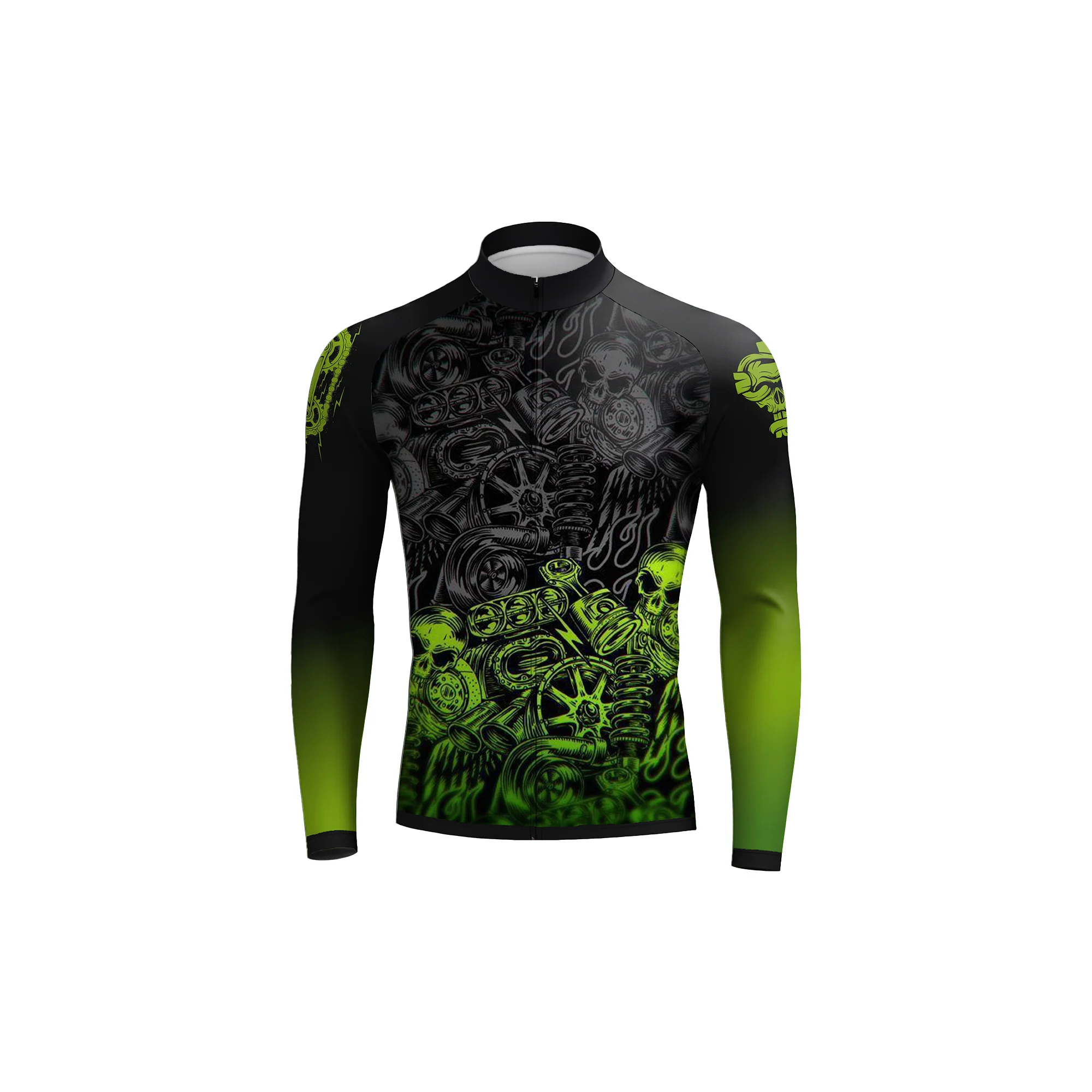 Green-Lit Skull Men's Long Sleeve Cycling Kit - Image 3