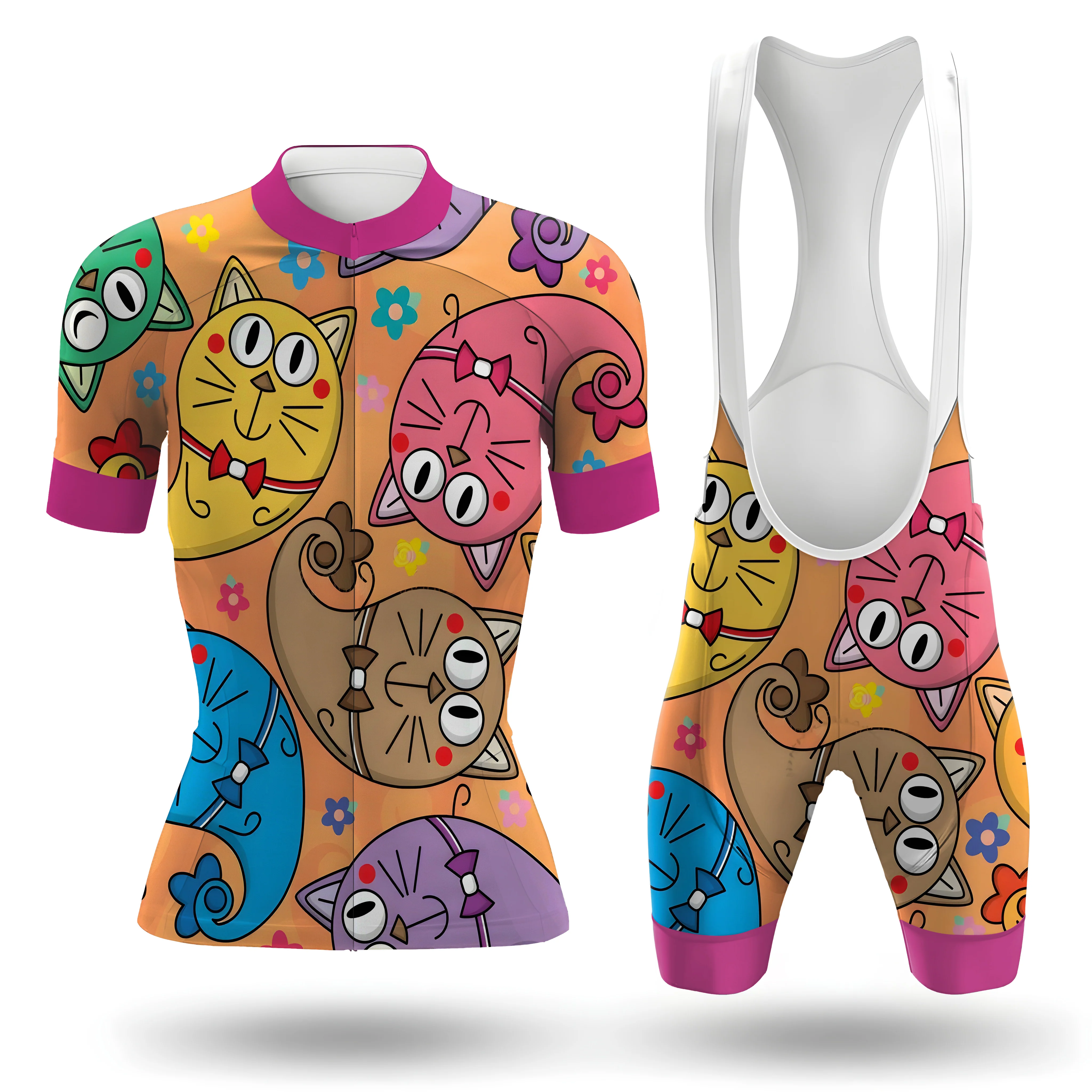 Kitten Pattern Women's Short Sleeve Cycling Kit