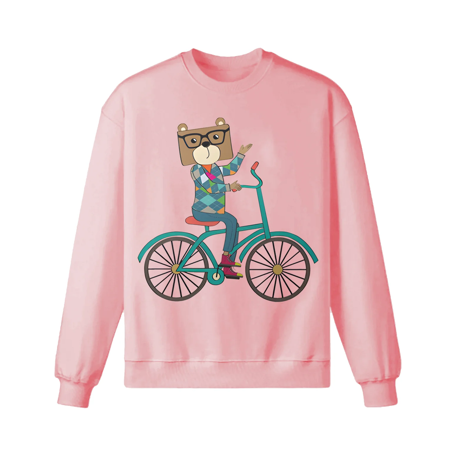 Nerdy Bear Riding A Bicycle Sweatshirt - Image 2