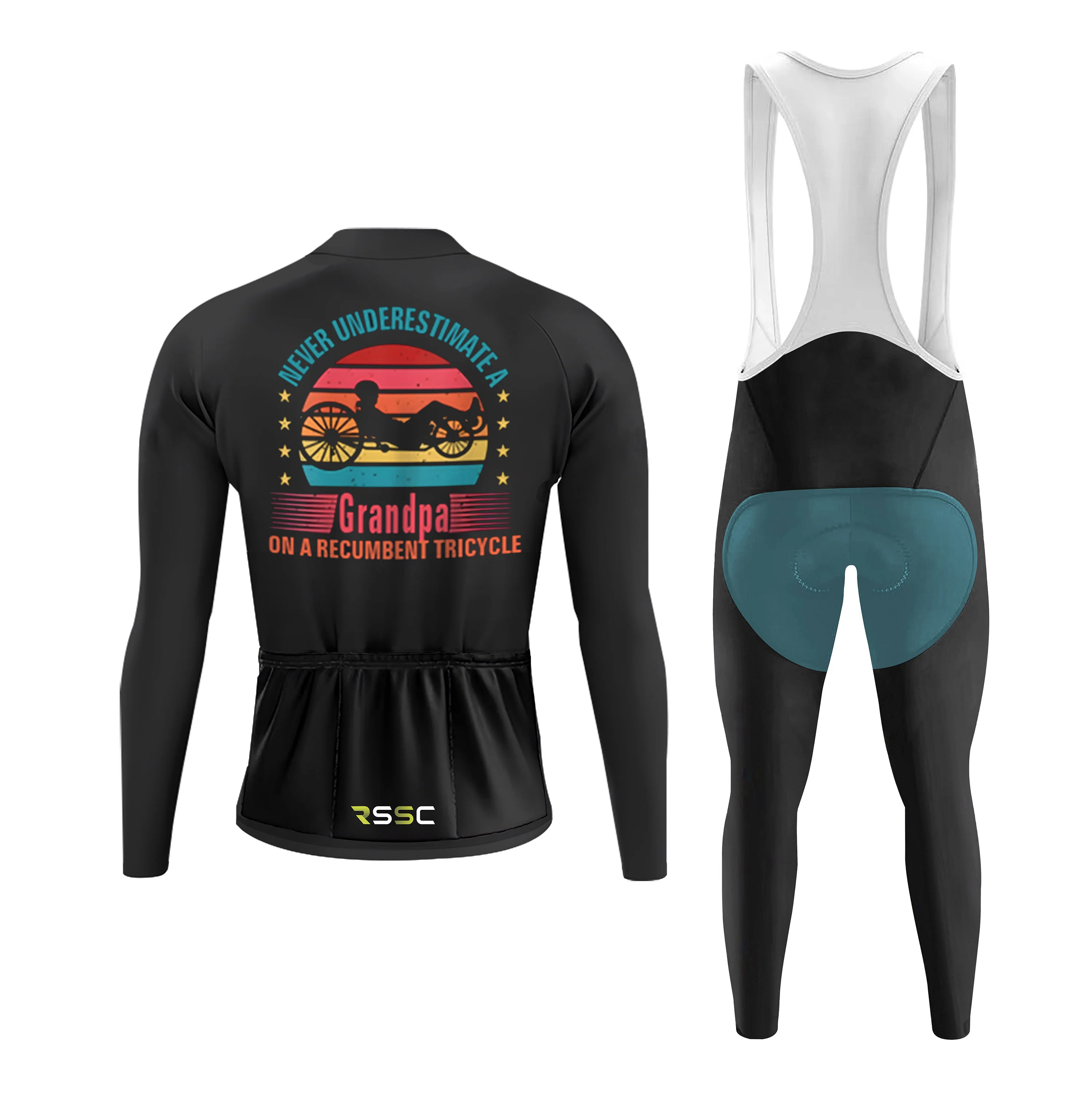 Never Underestimate A Grandpa On A Recumbent Tricycle Men's Long Sleeve Cycling Kit - Image 2