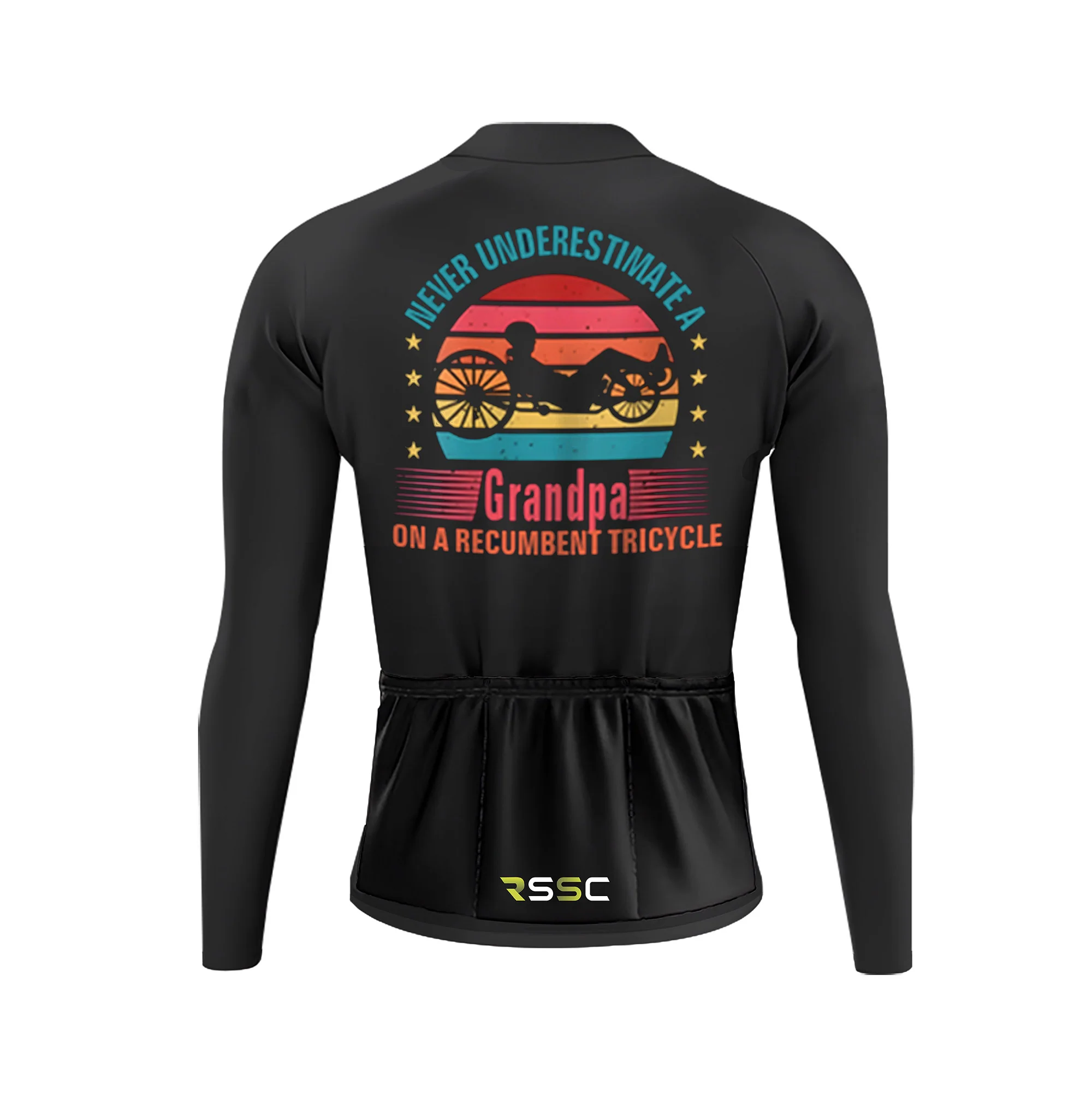 Never Underestimate A Grandpa On A Recumbent Tricycle Men's Long Sleeve Cycling Kit - Image 4