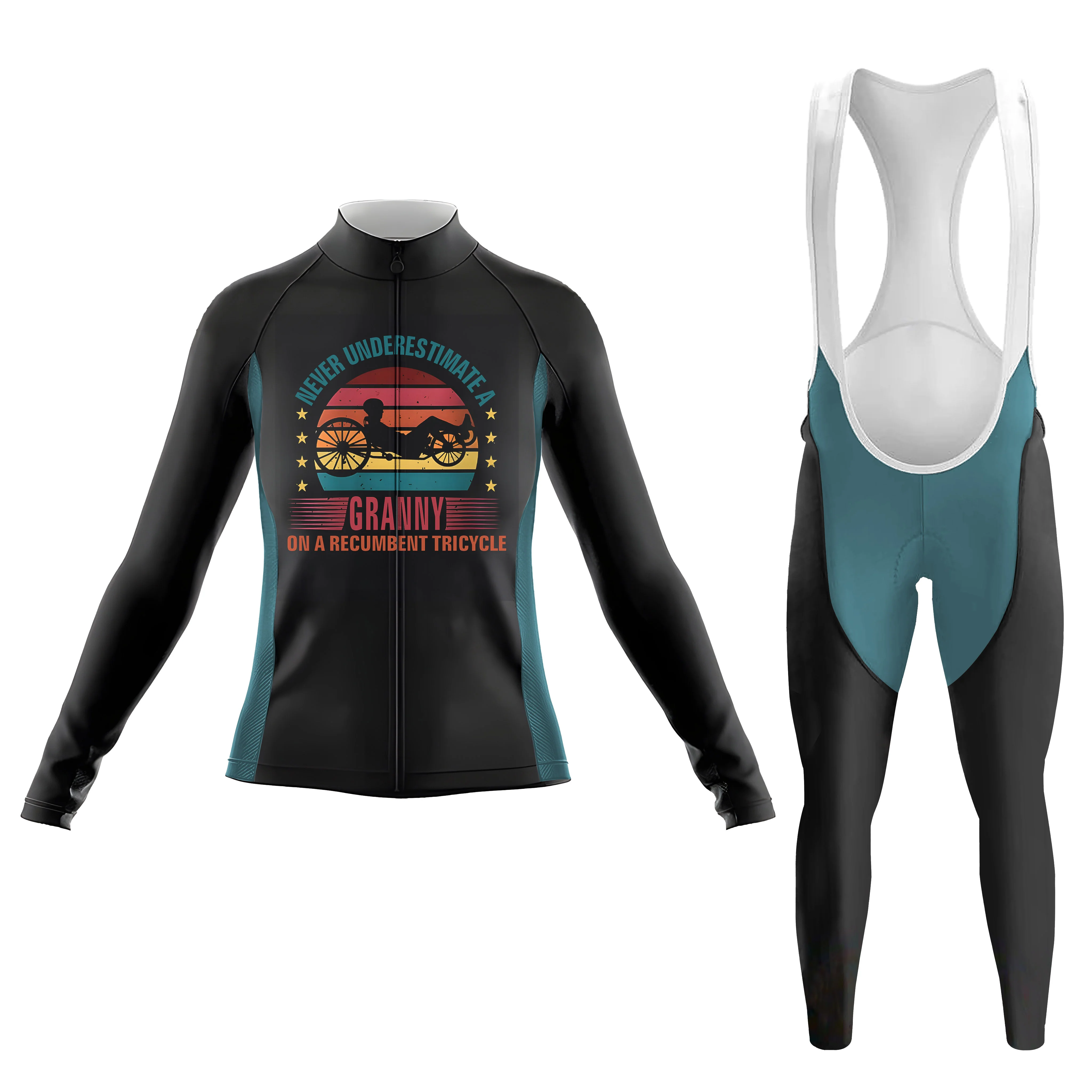 Never Underestimate A Granny On A Recumbent Tricycle Women's Long Sleeve Cycling Kit