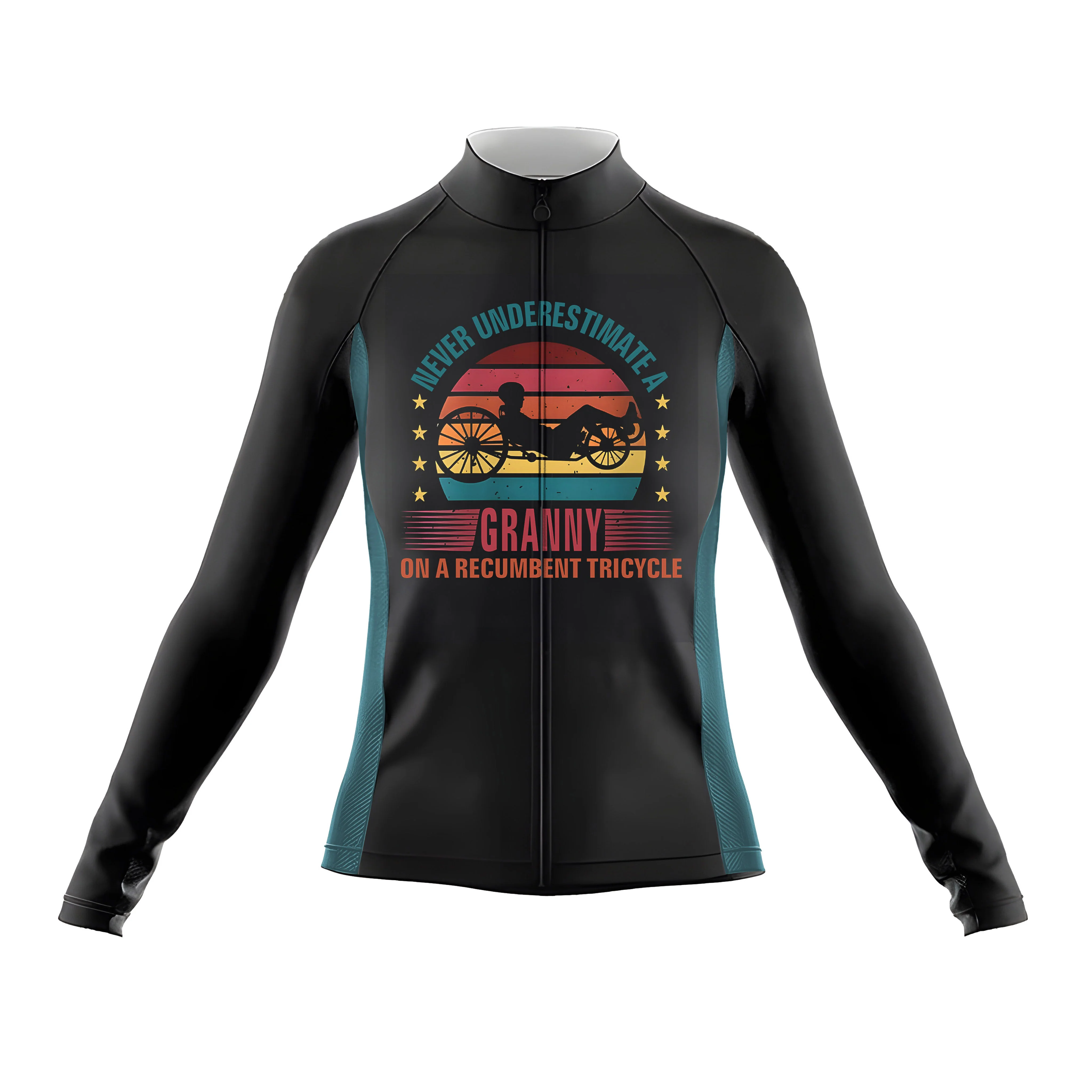Never Underestimate A Granny On A Recumbent Tricycle Women's Long Sleeve Cycling Kit - Image 3