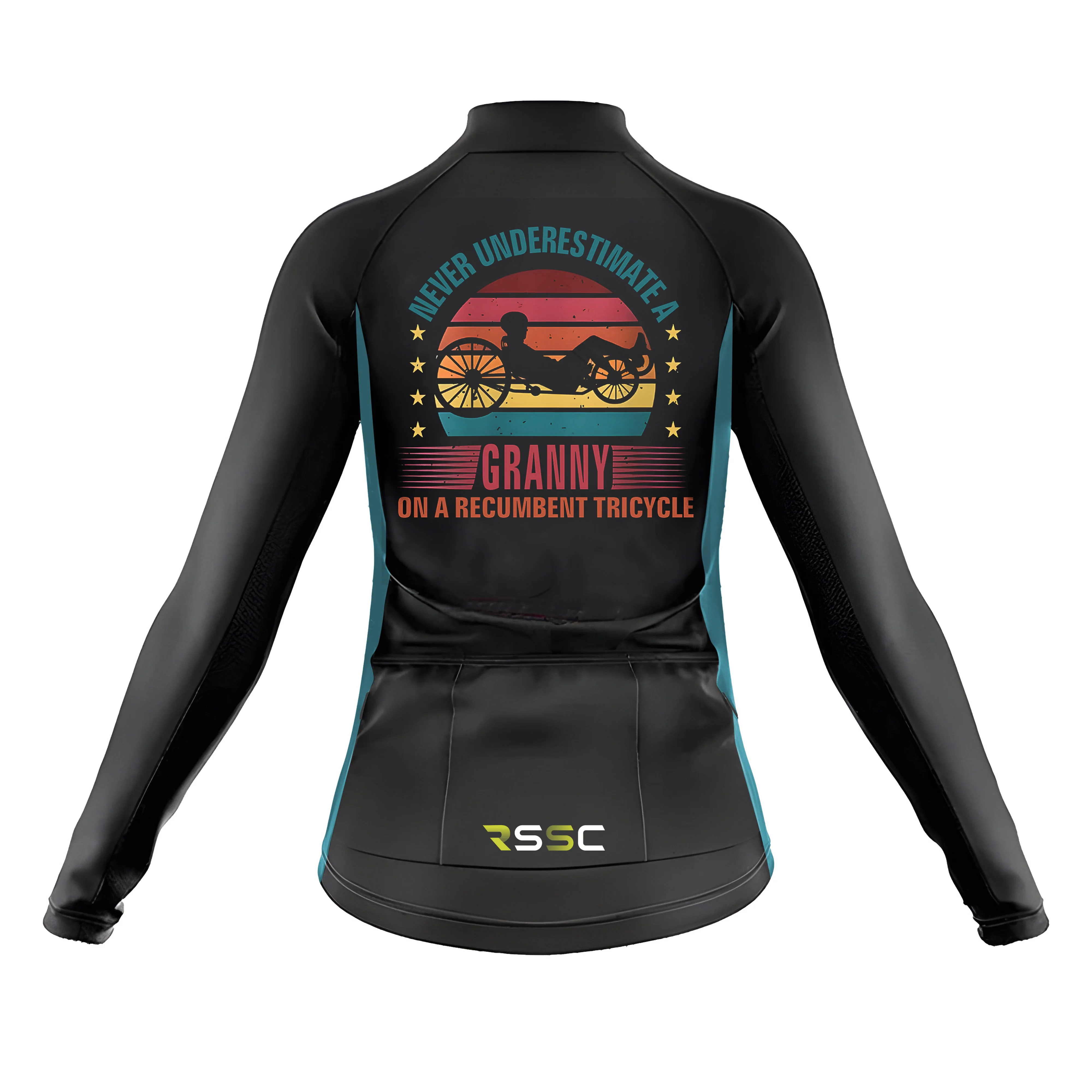 Never Underestimate A Granny On A Recumbent Tricycle Women's Long Sleeve Cycling Kit - Image 4