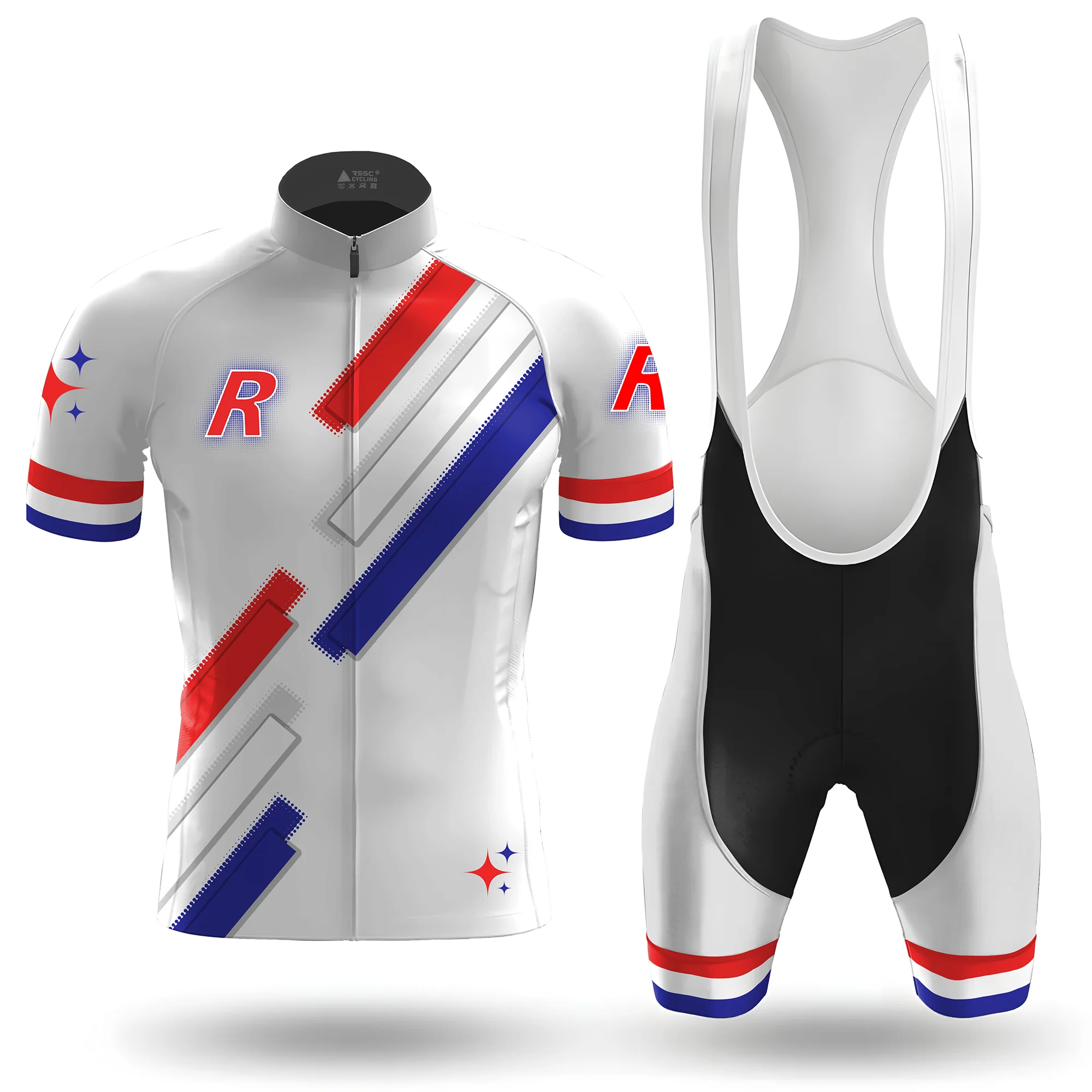 R Red-Blue Stripe Men's Short Sleeve Cycling Kit