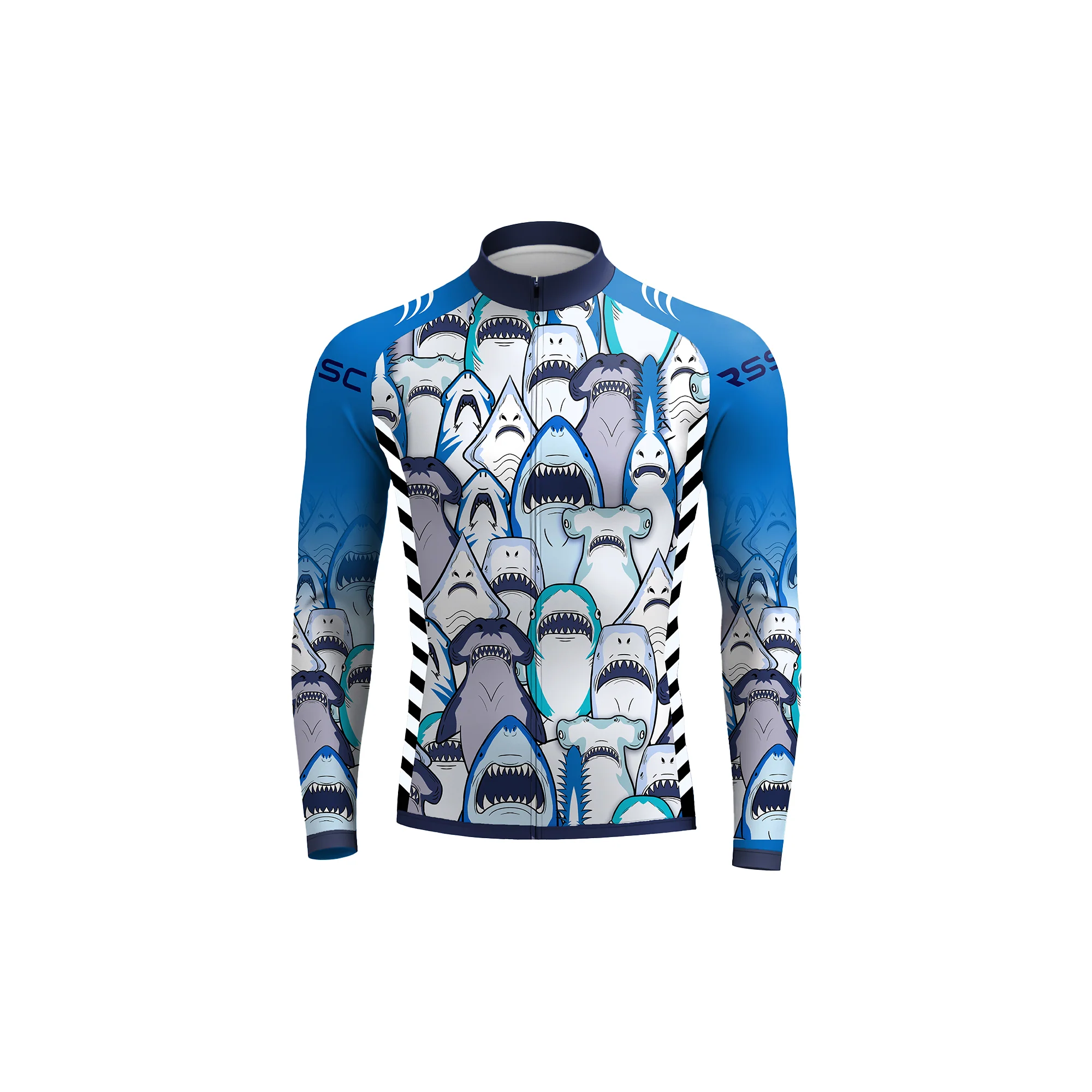 Shark Swarm Blue Men's Long Sleeve Cycling Kit - Image 3