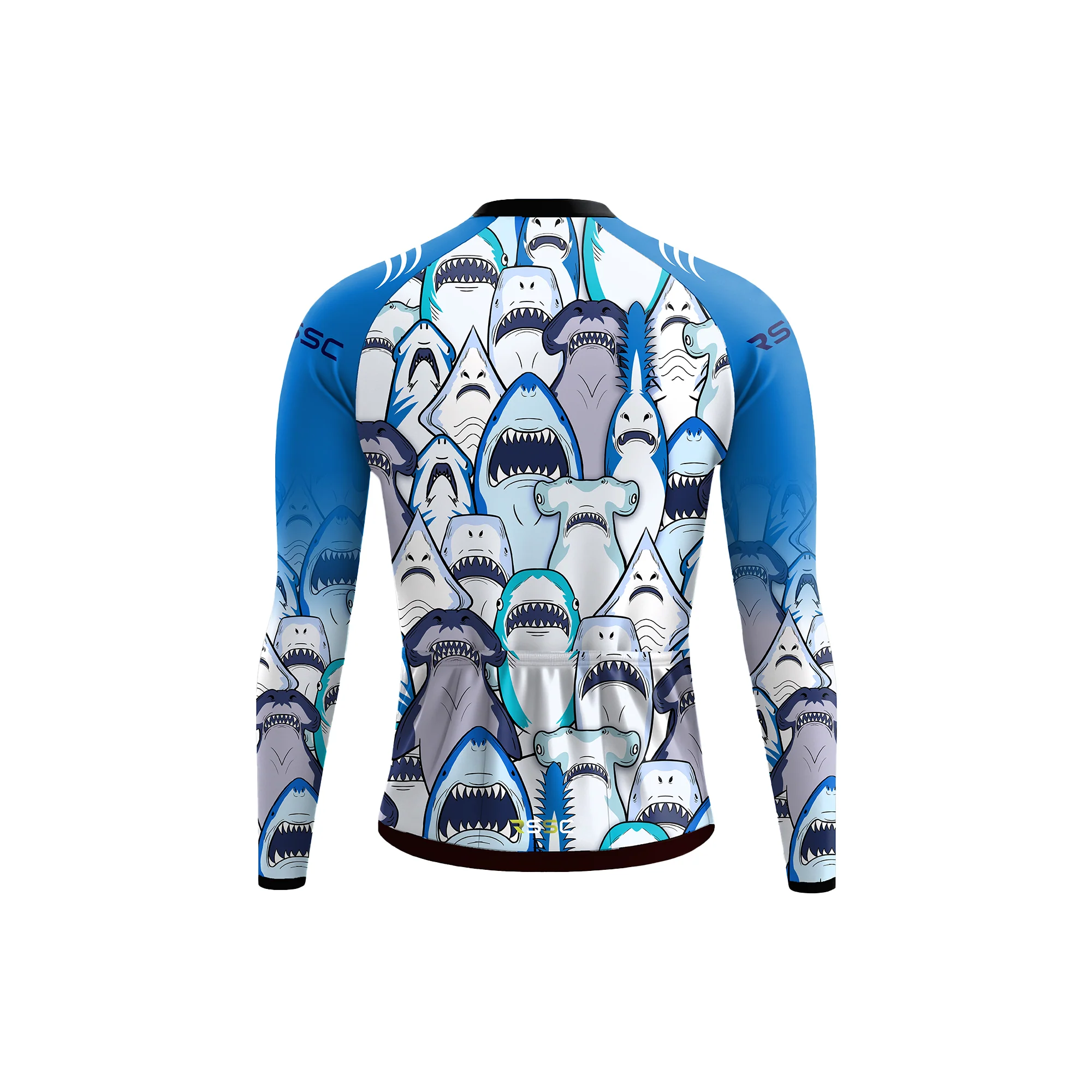 Shark Swarm Blue Men's Long Sleeve Cycling Kit - Image 4