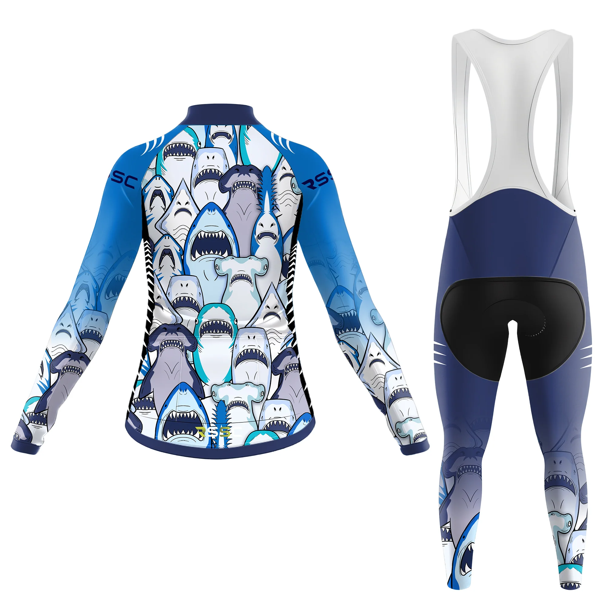 Shark Swarm Blue Women's Long Sleeve Cycling Kit - Image 2