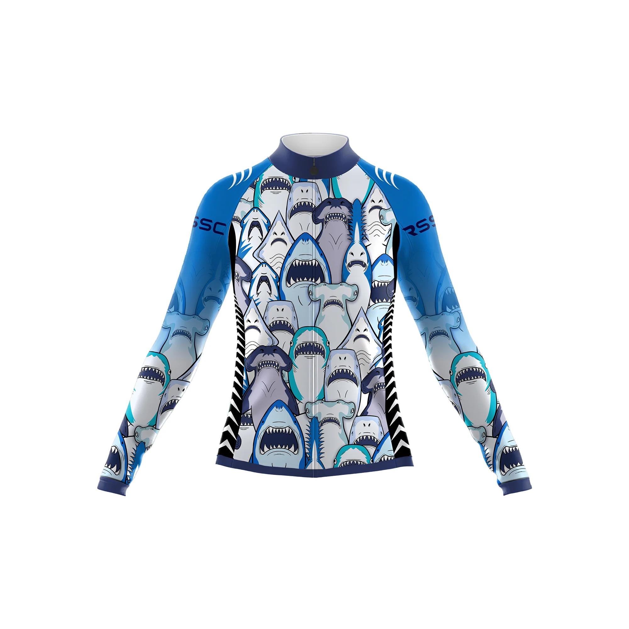 Shark Swarm Blue Women's Long Sleeve Cycling Kit - Image 3