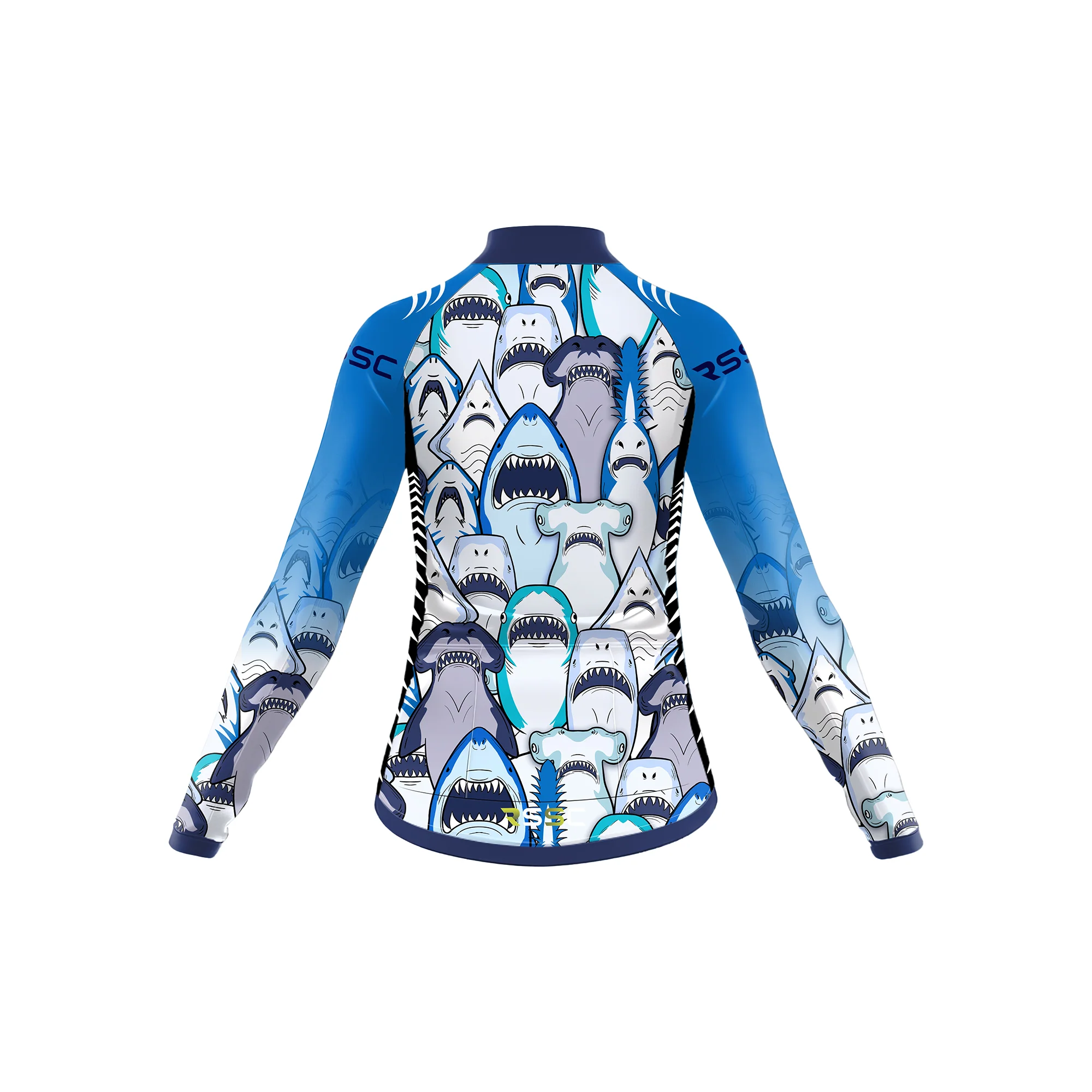 Shark Swarm Blue Women's Long Sleeve Cycling Kit - Image 4