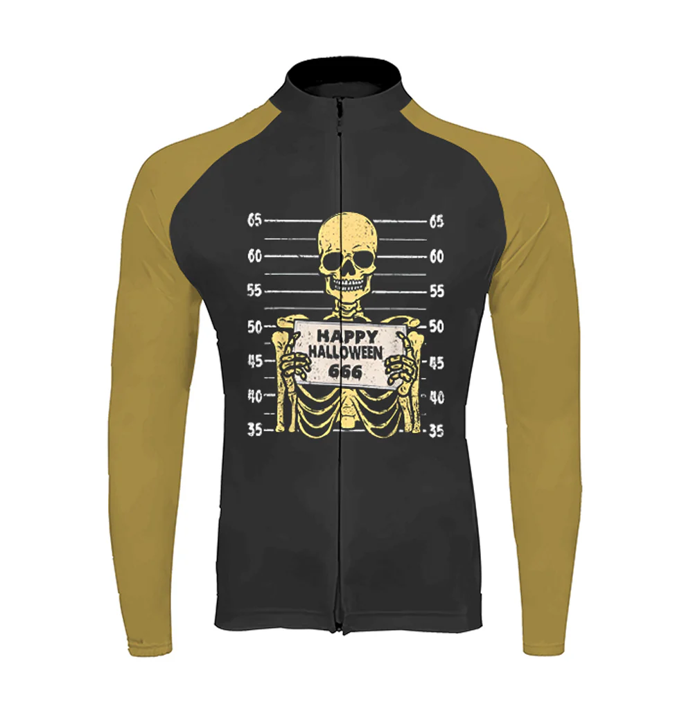 Skeleton Happy Halloween 666 Skull Bones Men's Long Sleeve Cycling Kit - Image 3