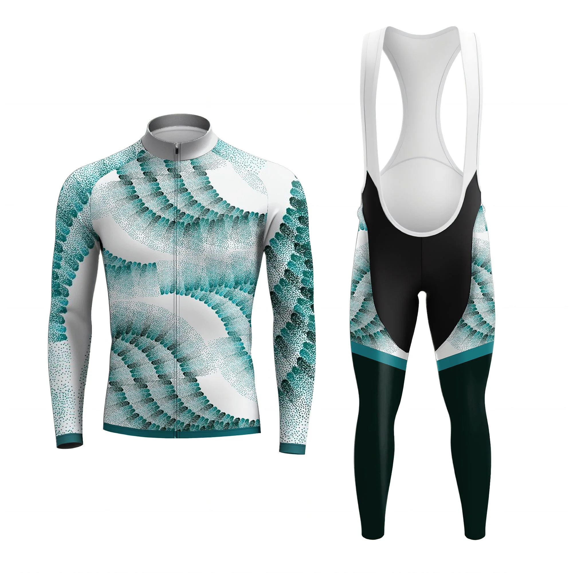 Teal Flow Dot Men's Long Sleeve Cycling Kit
