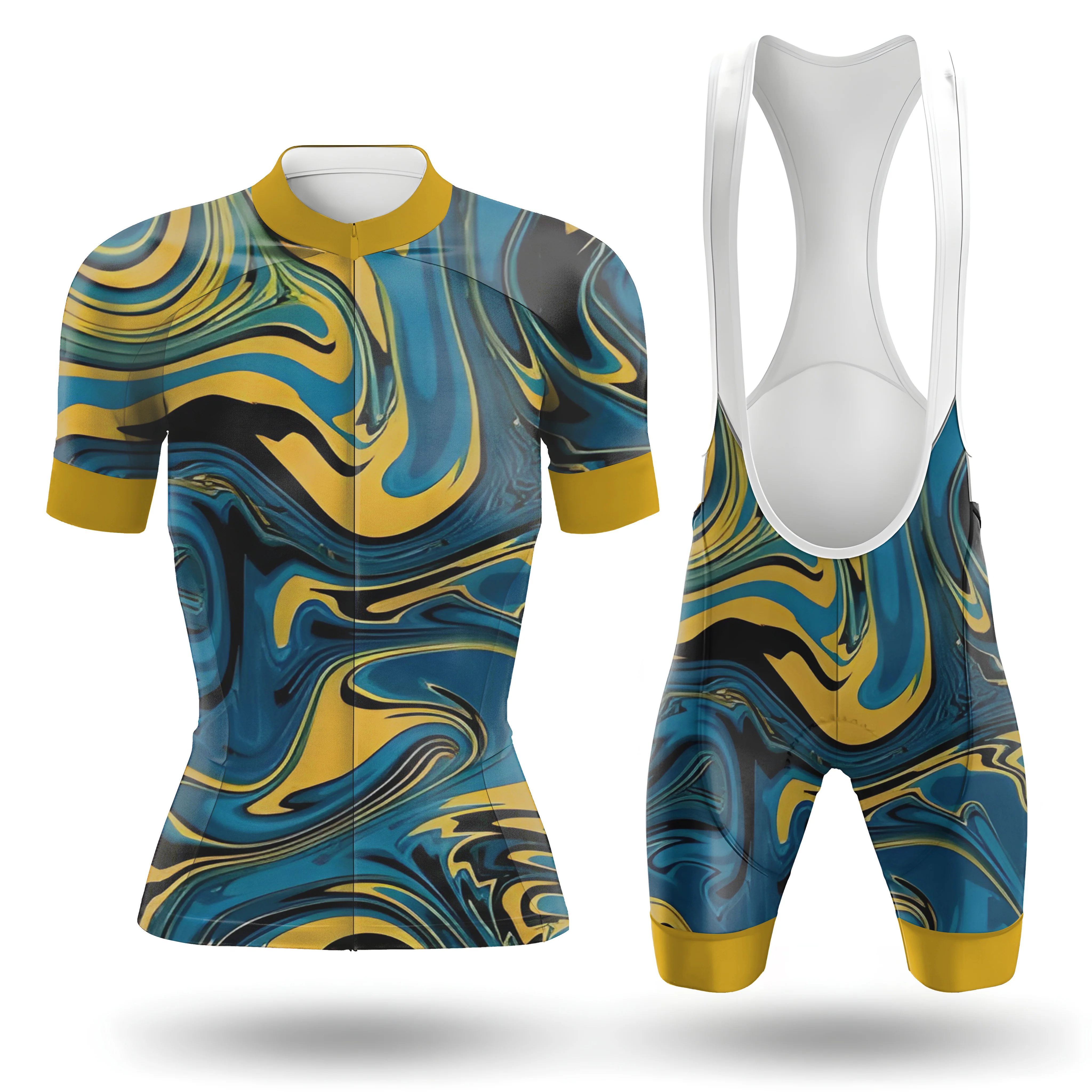 Yellow Blue Color Abstract Women's Short Sleeve Cycling Kit